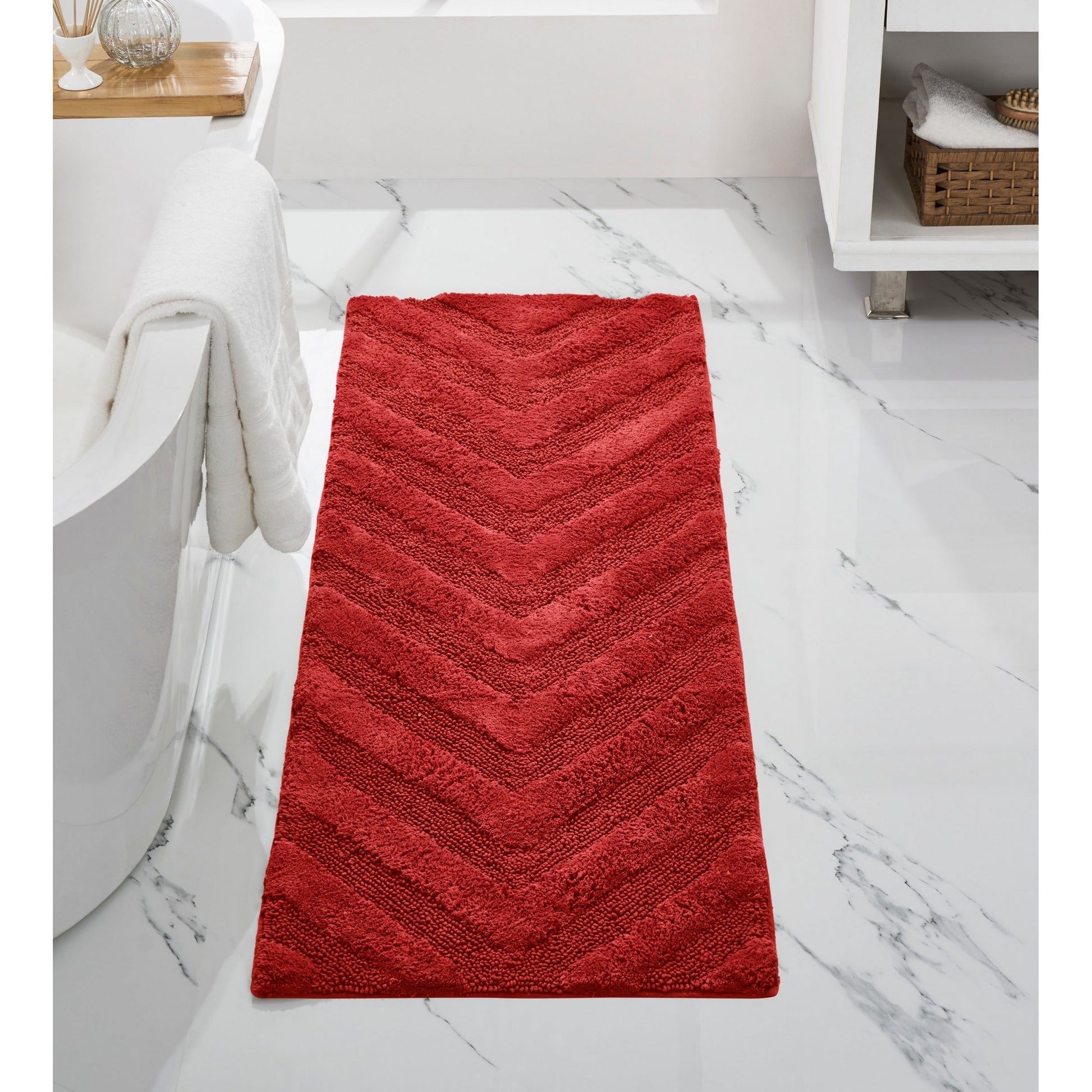 Better Trends Long Runner Bathroom Rug Extra Soft Non-Slip Bath Mat Water Absorbent 100% Cotton Washable Mat 20" x 60" Red Hugo Collection