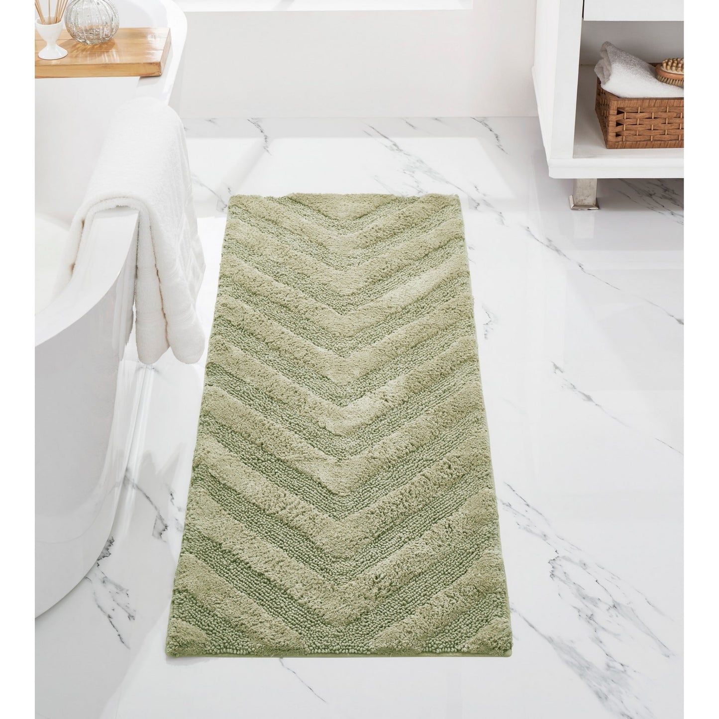 Better Trends Long Runner Bathroom Rug Extra Soft Non-Slip Bath Mat Water Absorbent 100% Cotton Washable Mat 20" x 60" Sage Hugo Collection