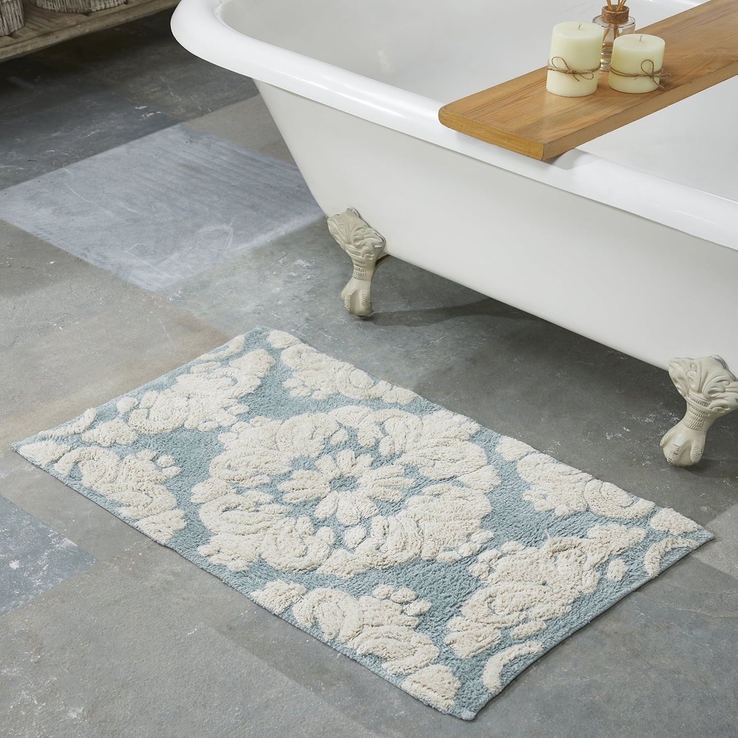 Better Trends 17" x 24" Bathroom Rugs 100% Cotton Soft Water Absorbent Non Slip Bath Mat Machine Washable Rug (Blue) Medallion Collection