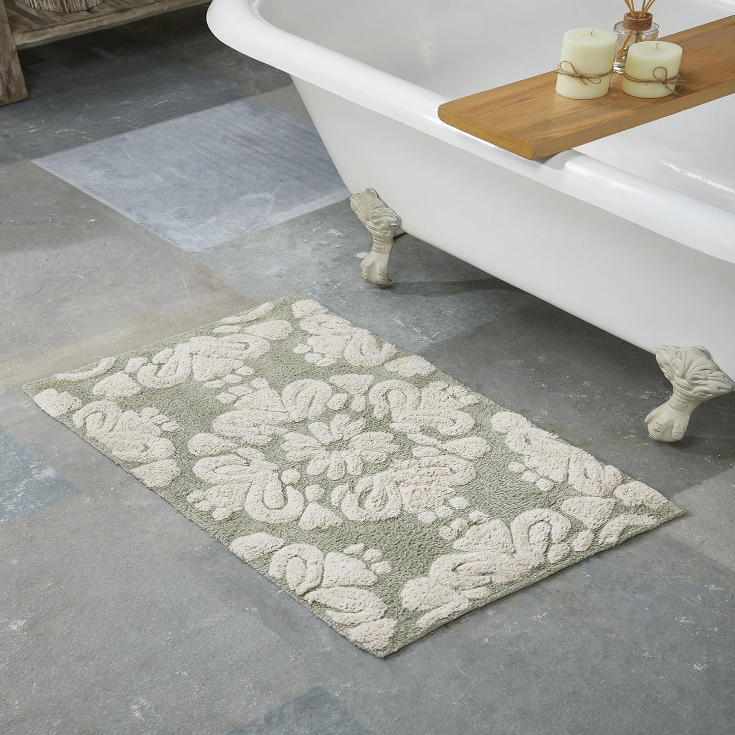 Better Trends 17" x 24" Bathroom Rugs 100% Cotton Soft Water Absorbent Non Slip Bath Mat Machine Washable Rug (Sage) Medallion Collection