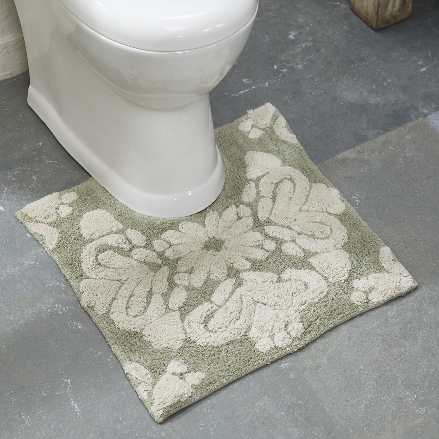 Better Trends U-Shape Toilet Rug 100% Cotton, Non-Slip Rug, Water Absorbent, Machine Washable, (20" x 20") Contour Bath Rug Sage - Madallion Collection