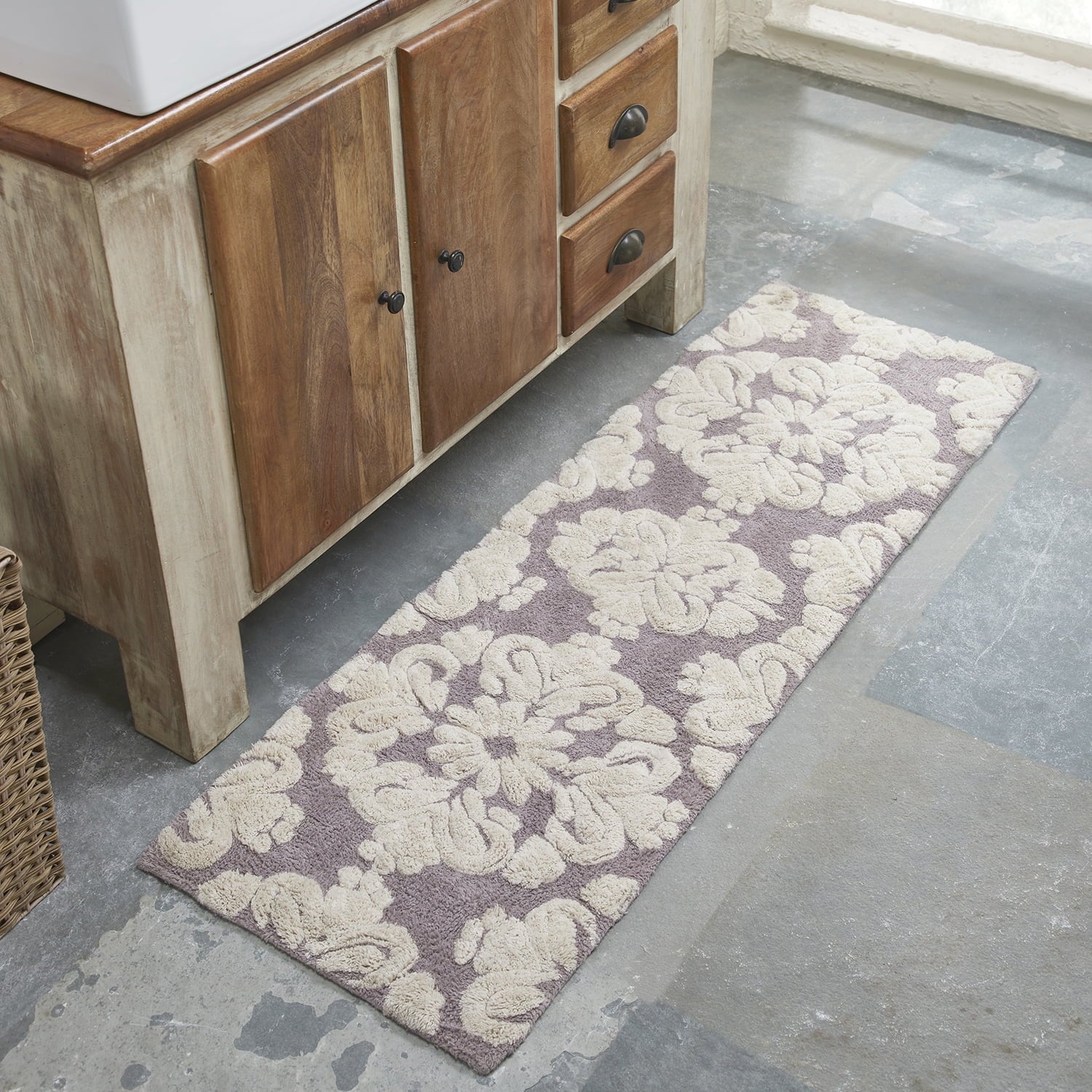 Better Trends 20" x 60" Bathroom Runner Mat, 100% Cotton Non-Slip Bath Rug, Water Absorbent, Machine Washable for Bathroom and Shower Use, (Gray) Medallion Collection
