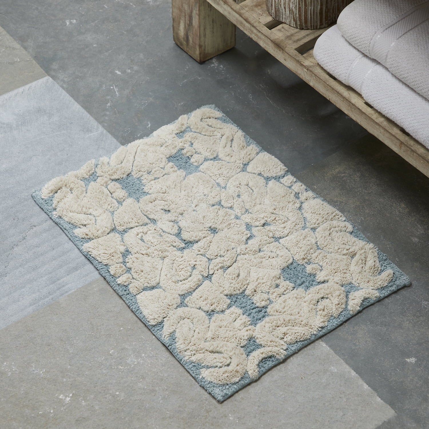 Better Trends 24" x 40" Bathroom Rugs 100% Cotton Soft Water Absorbent Non Slip Bath Mat Machine Washable Rug (Blue) Medallion Collection