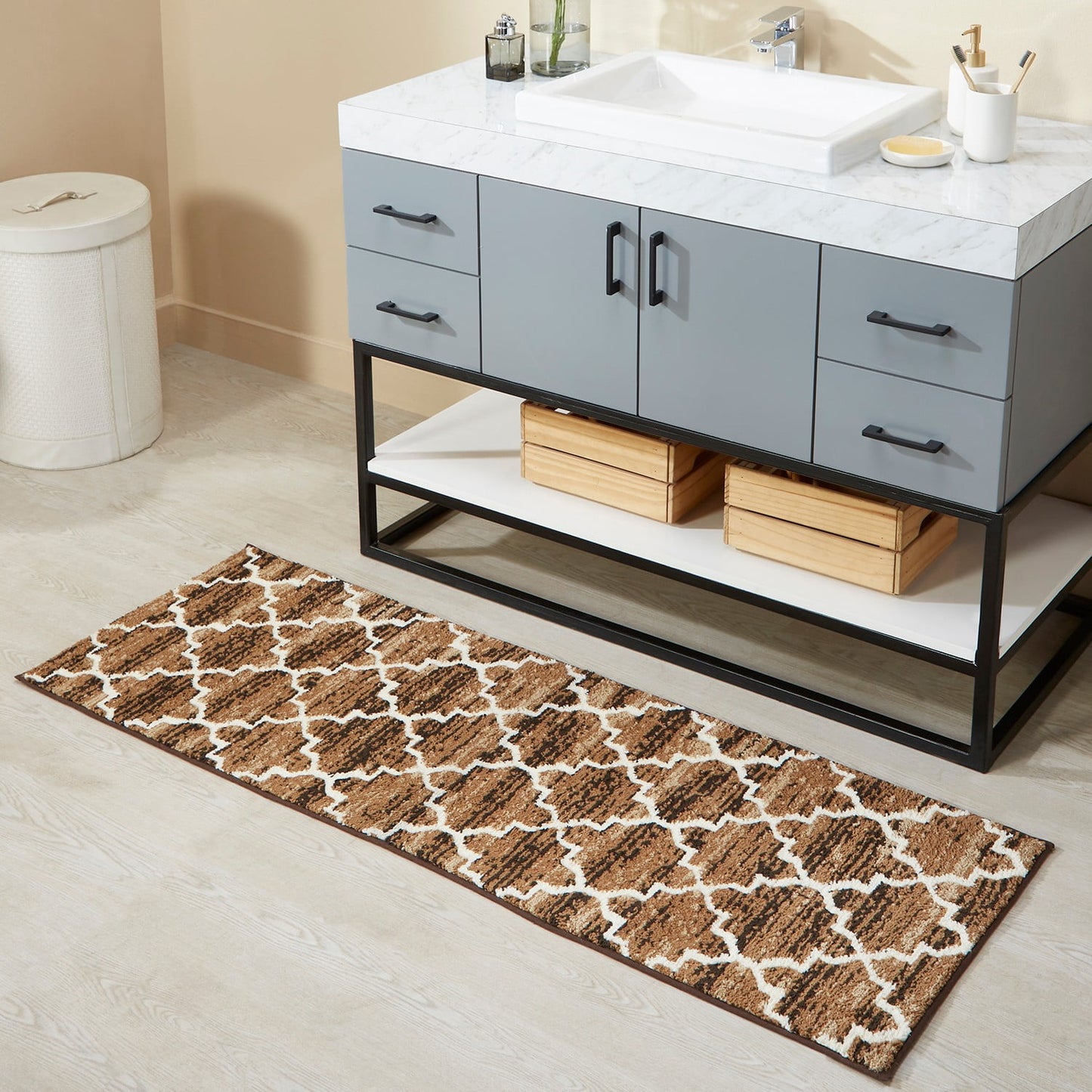 Better Trends 20" x 60" Runner Bathroom Rug, 100% Cotton, Soft, Water Absorbent, Non-Slip Long Bath Mat, Machine Washable, Rugs for Bathroom, Vanity, Bathtub â€“ Savio Collection - Brown