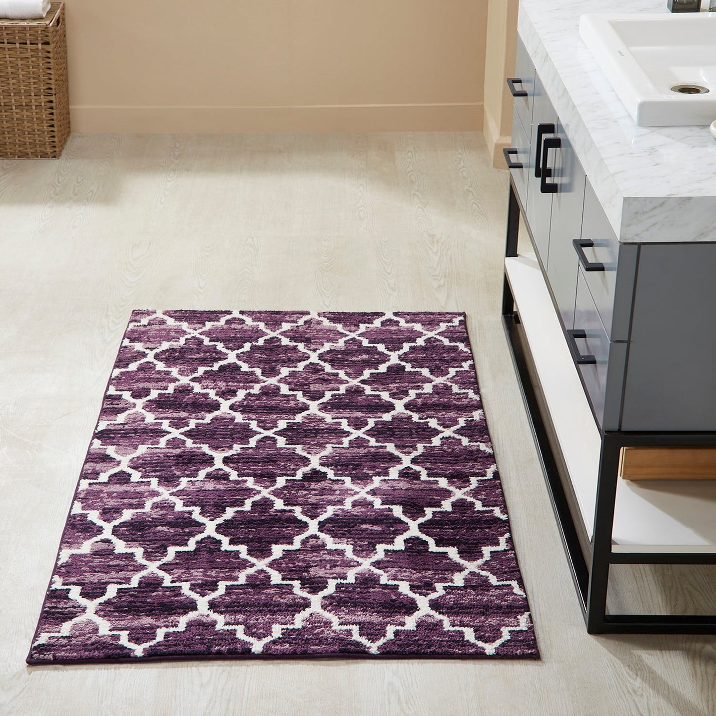 Better Trends 30" x 50" Rectangle Bathroom Rug, 100% Cotton, Soft, Water Absorbent, Non-Slip Bath Mat, Machine Washable, Rugs for Bathroom, Vanity, Shower, Tub â€“ Savio Collection - Purple