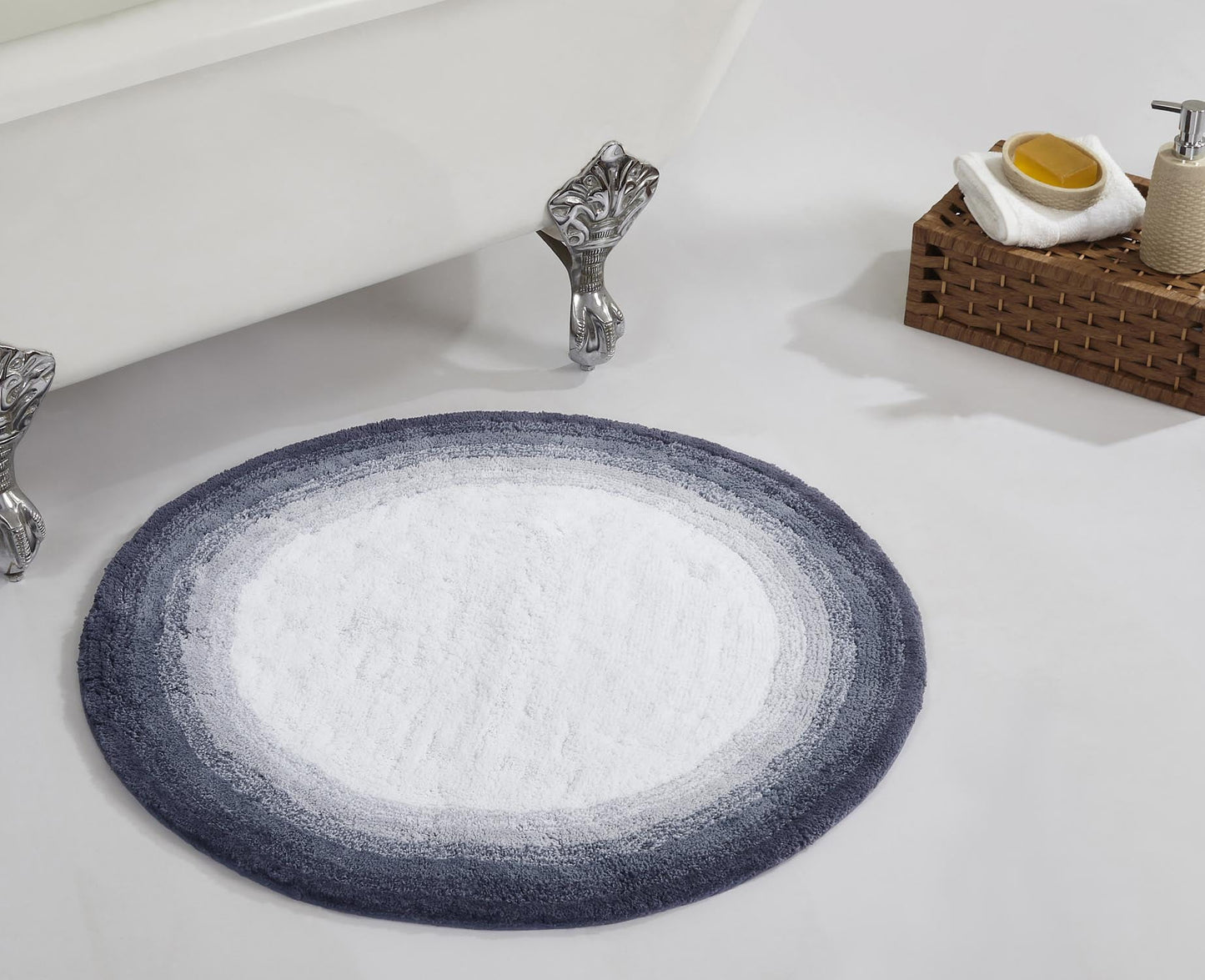 Better Trends Chic Round Bath Mat, 30" Diameter, 100% Cotton Non Slip Bathroom Rug, Water Absorbent, Machine Washable, (Gray) Torrent Collection