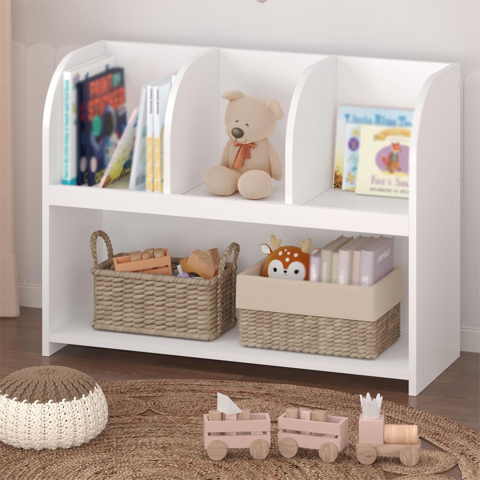 Bianlte Kids Bookcase with 4 Compartments, Storage Book Shelf, Storage Display,Toy Organizer,White