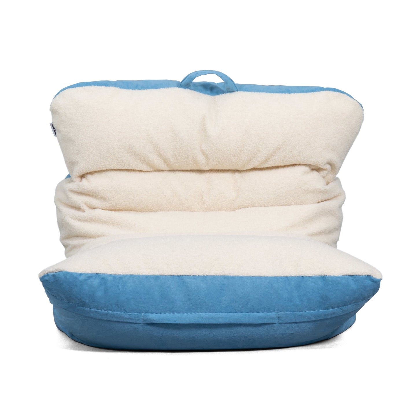 Big Joe Roma Bean Bag Chair, Oat Sherpa and Dusty Blue, Vegan Suede, 3 feet