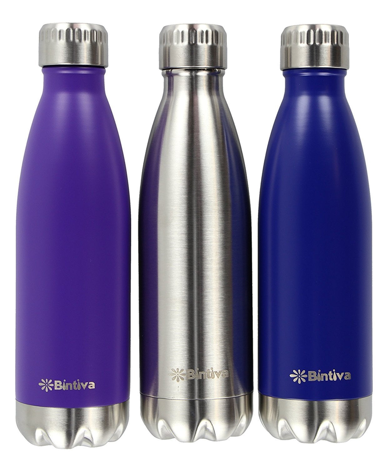 Bintiva Sports Stainless Steel Water Bottle, Double-Walled Vacuum-Insulated