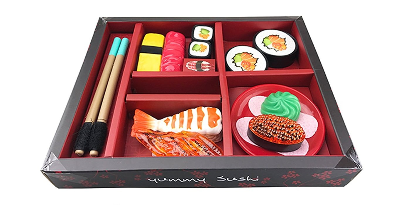 Bisontec Caja Bento para Cena de Sushi, PlÃ¡stico Detallado, Juego de Alimentos para Cortar de 21 Piezas, Paquete de 21