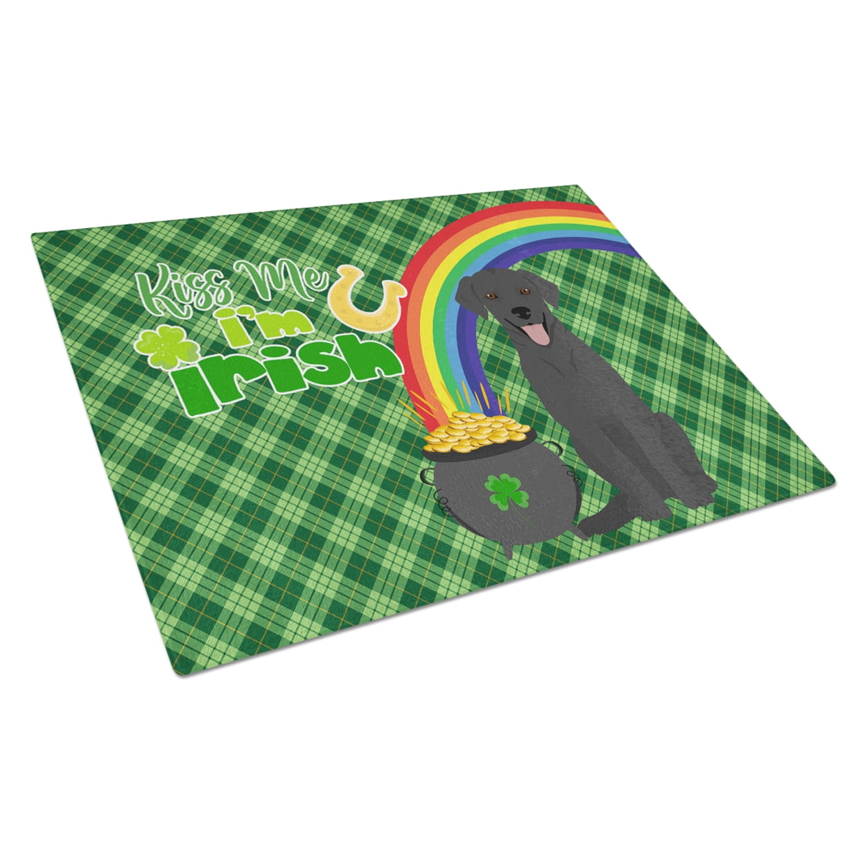 Black Labrador Retriever St. Patrick's Day Glass Cutting Board Large 12 in x 15 in