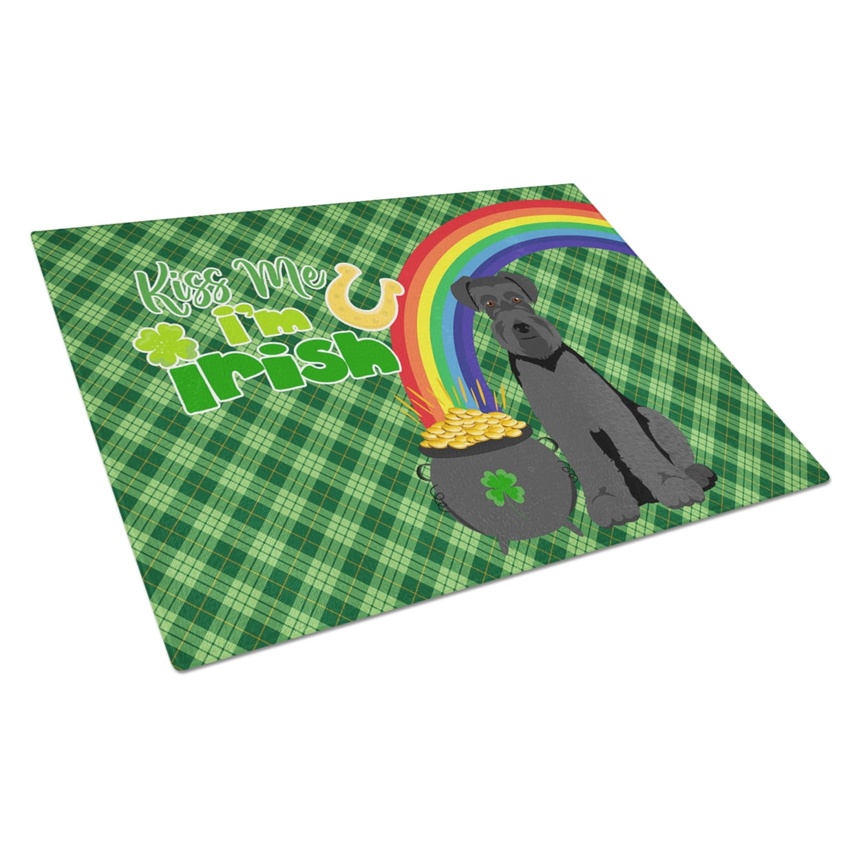 Black Natural Ears Schnauzer St. Patrick's Day Glass Cutting Board Large 12 in x 15 in