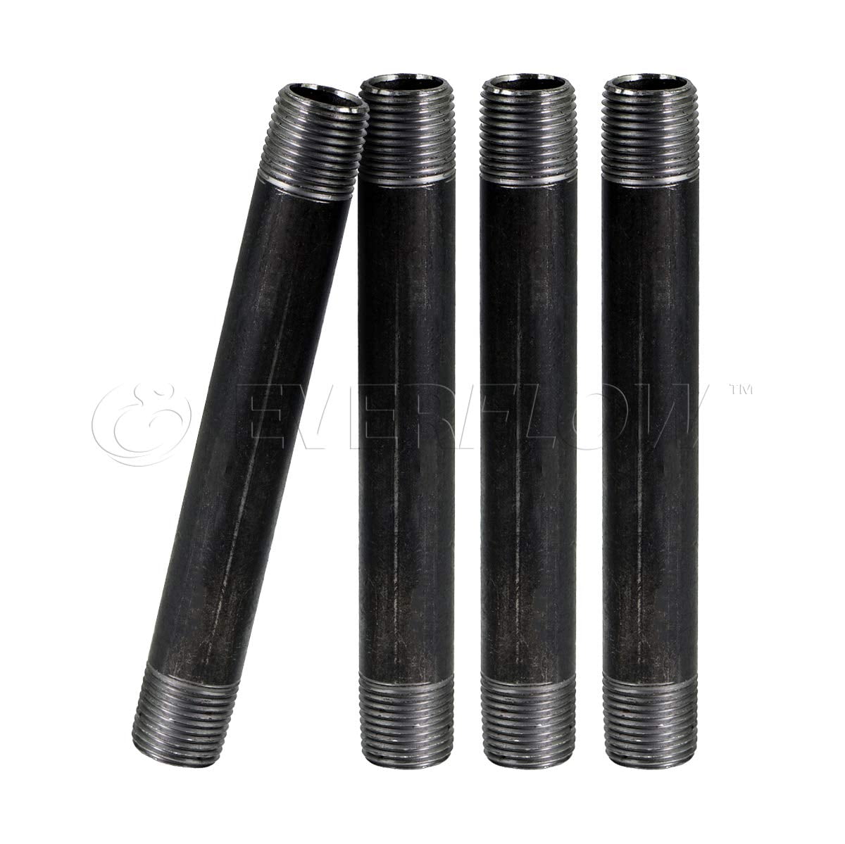 Black Steel Nipple Pipe, Threaded Pre Cut Pipe Connectors, 1-1/4 in x 12 in (Pack Of 4)