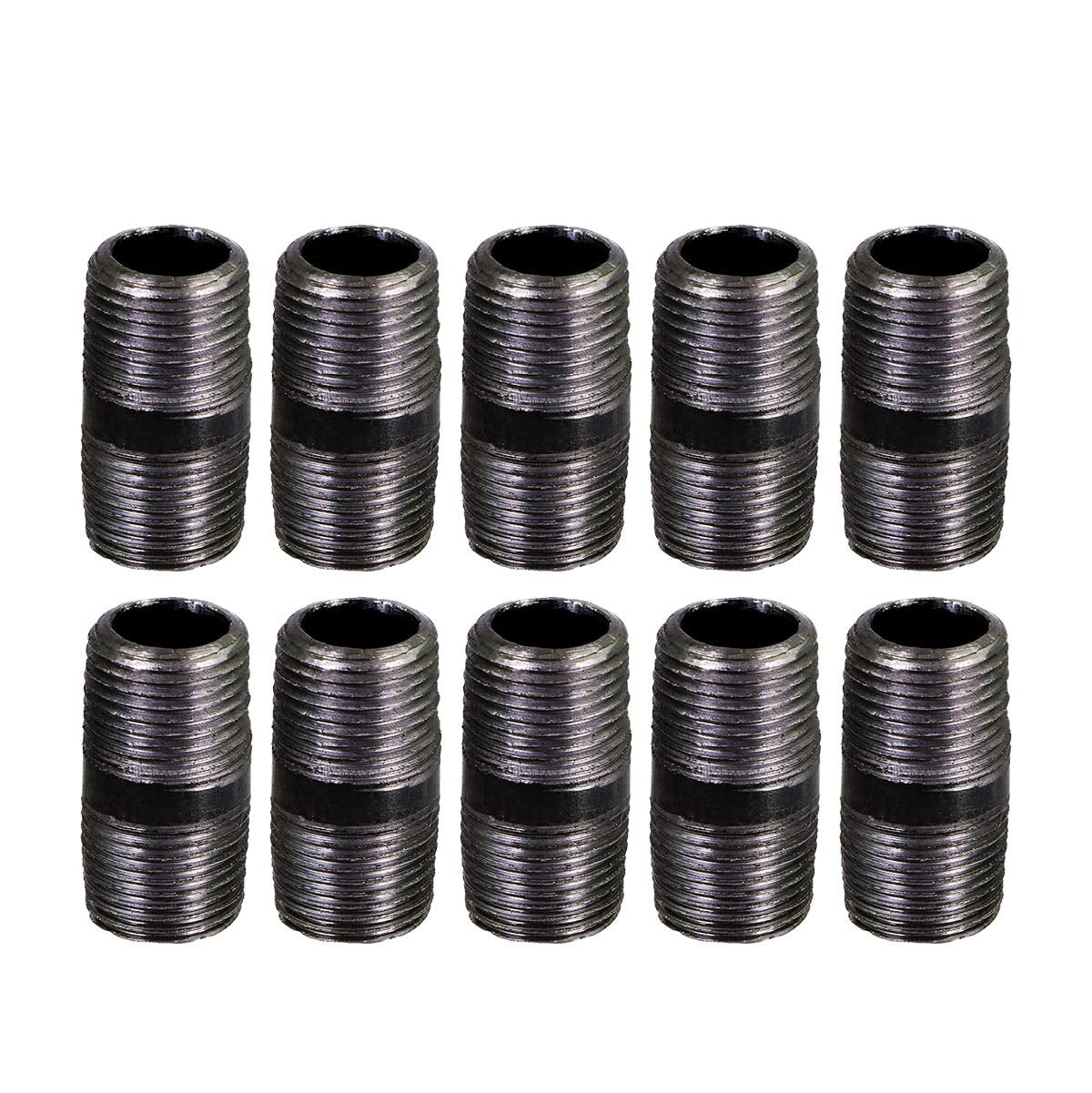 Black Steel Nipple Pipe, Threaded Pre Cut Pipe Connectors, 2 in x 2-1/2 in (Pack Of 10)