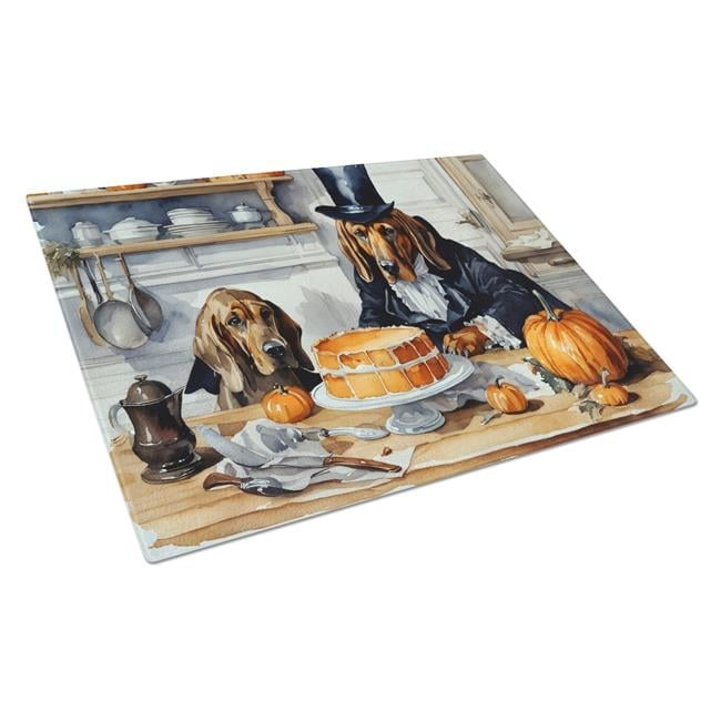 Bloodhound Fall Kitchen Pumpkins Glass Cutting Board Large 12 in x 15 in