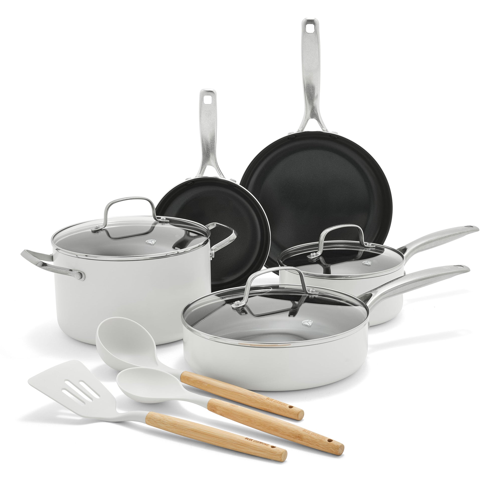 Blue Diamond 11 Piece Ceramic Nonstick Cookware Set, Cream
