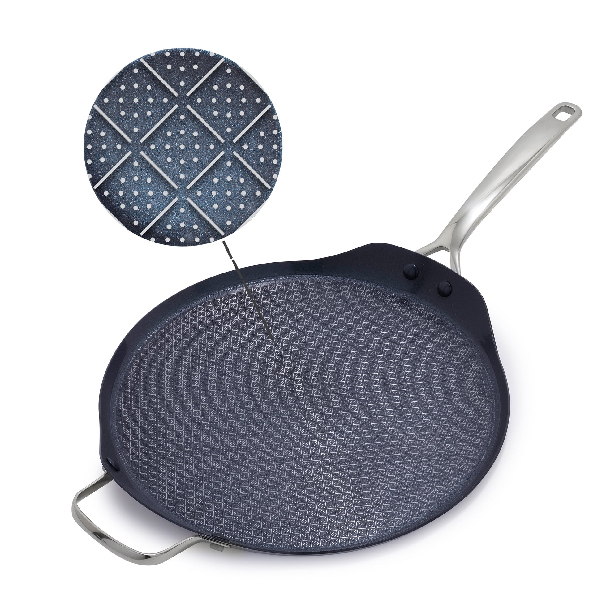 Blue Diamond 13"  Diamond Bond Hybrid Round Griddle, Ceramic Non-Stick, Stainless Steel, Silver
