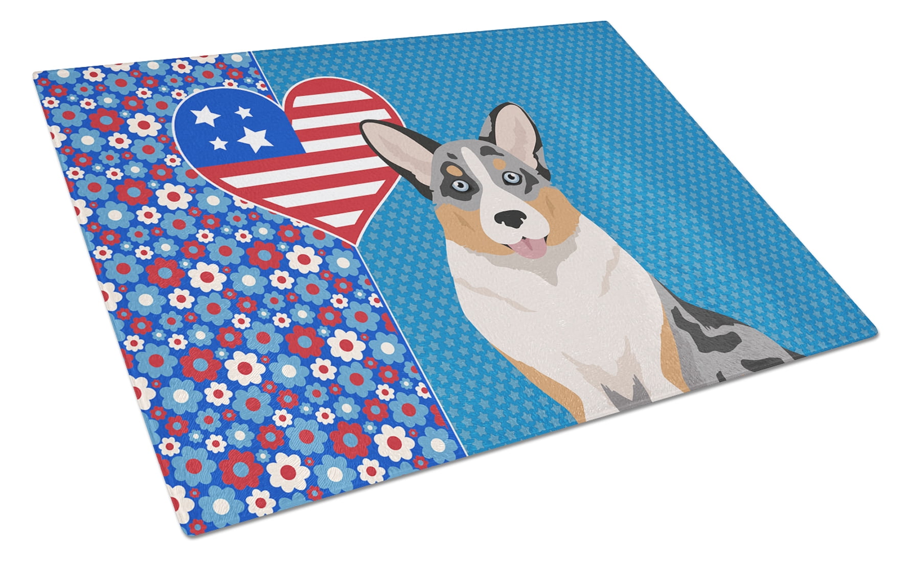 Blue Merle Cardigan Corgi Glass Cutting Board Large 12 in x 15 in