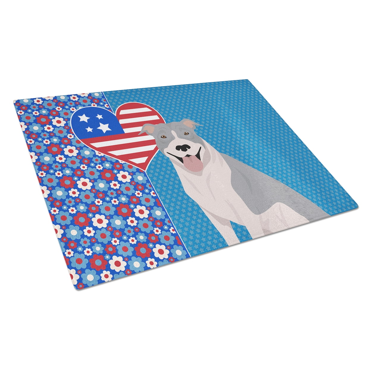 Blue and White Pit Bull Terrier Glass Cutting Board Large 12 in x 15 in