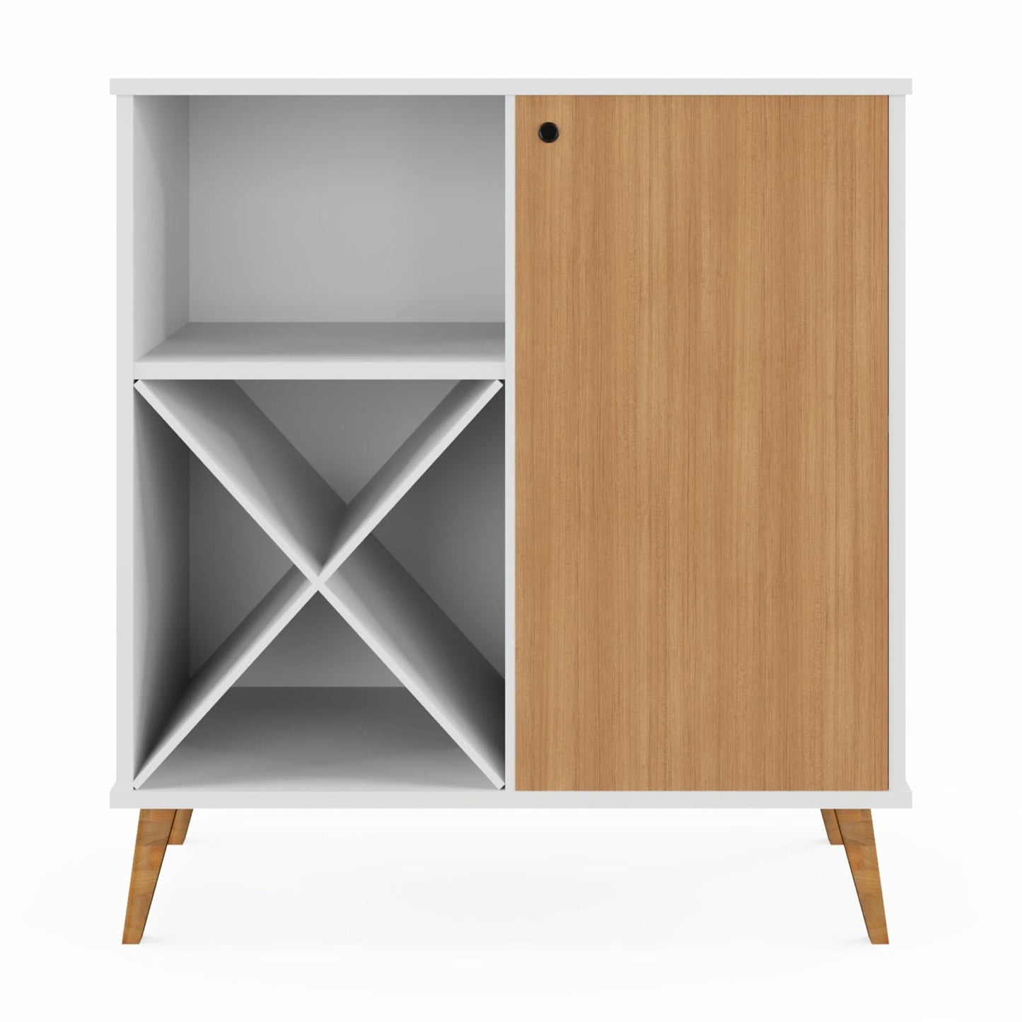 Boahaus Modern Bar Cabinet with 6-Bottle X-Shaped Wine Rack, Open Shelf and Storage Cabinet with Doors, Two-Tone Finish