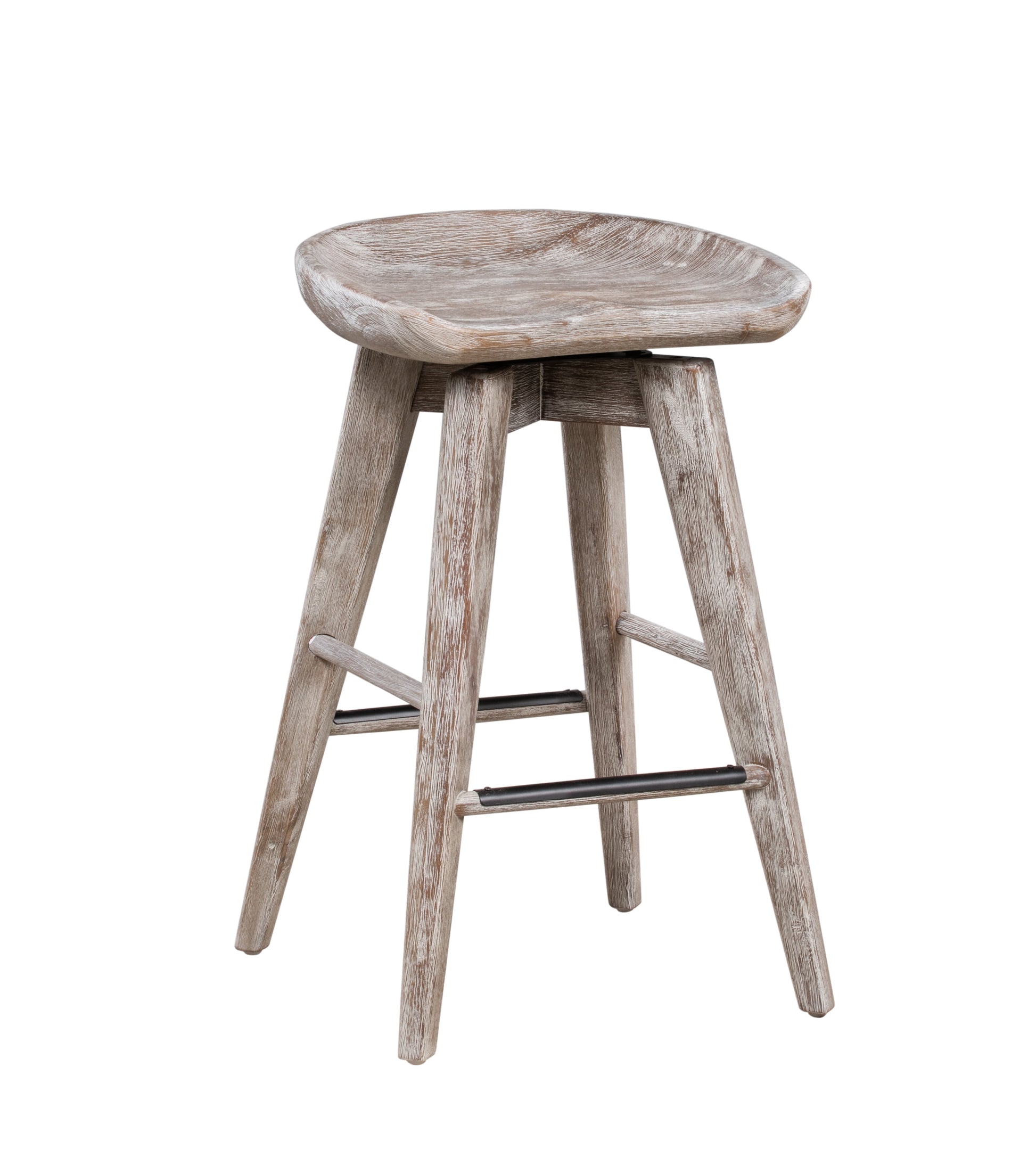 Boraam Bali 24" Backless Swivel Wood Counter Stool, Barnwood Wire-Brush Finish
