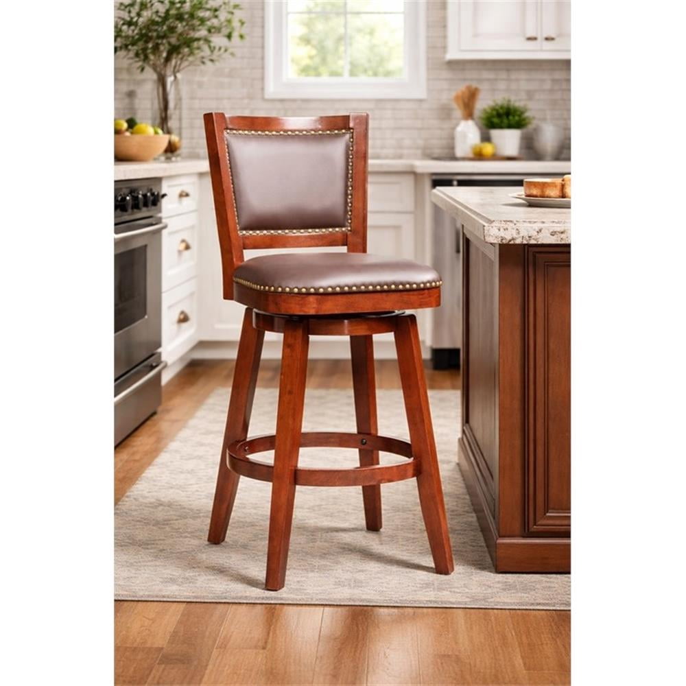 Boraam Broadmoor Wood Kitchen Swivel Bar Stool - Cherry Finish