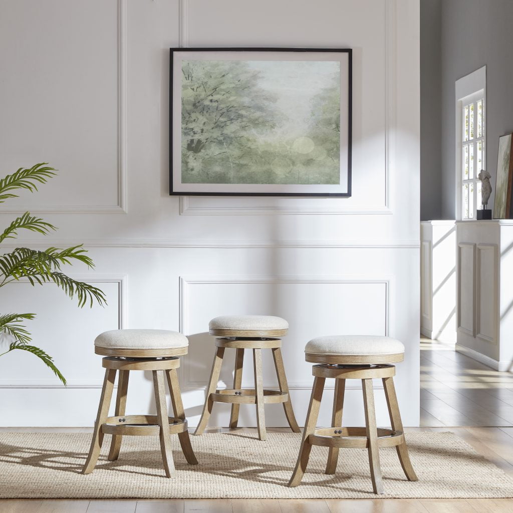 Boraam Fenton Counter Height Backless Swivel Kitchen Bar Stool, Driftwood Wire-Brush & Ivory