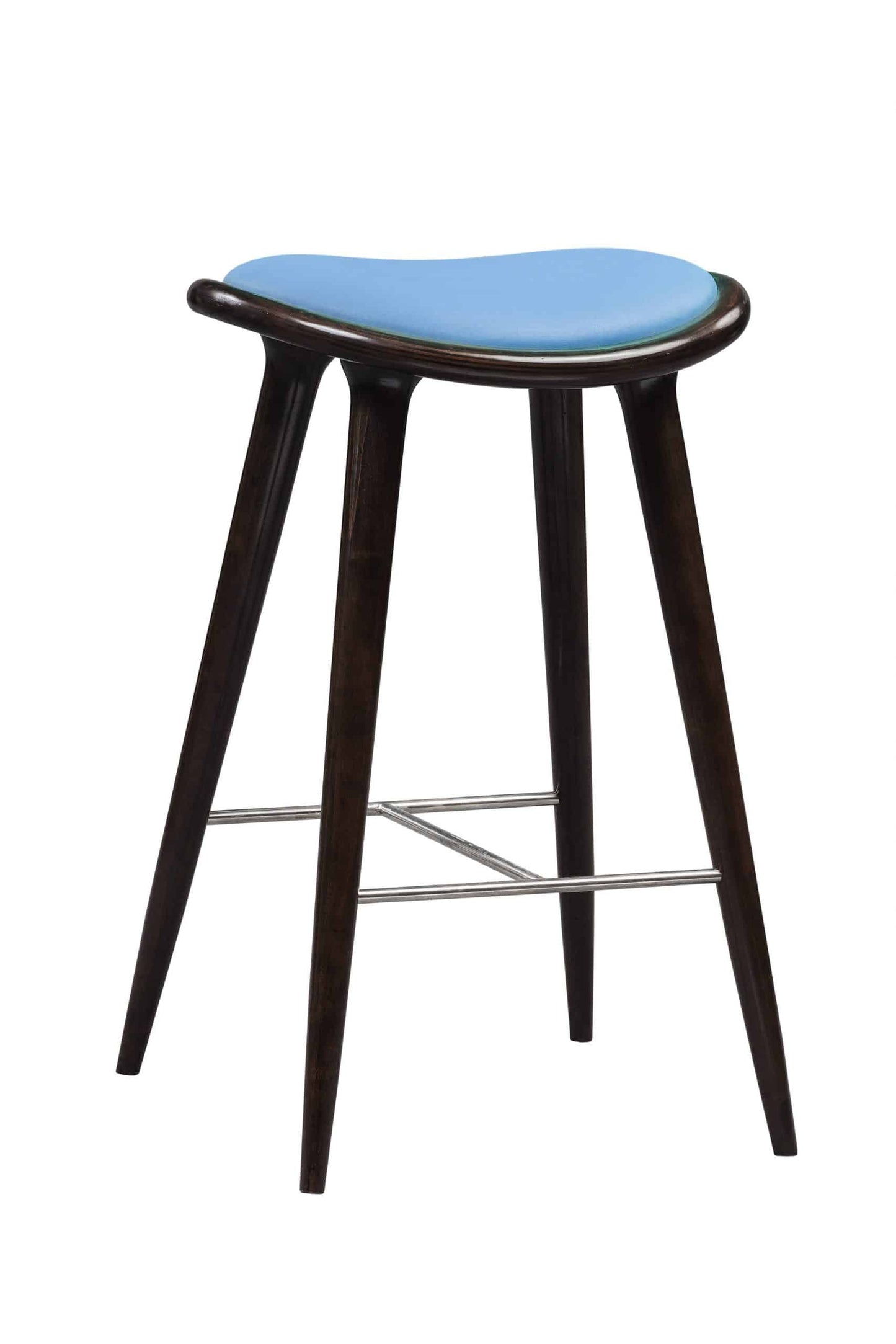 Boraam Wood Lucio Bar Height Stool in Cappuccino Finish with Blue Seat
