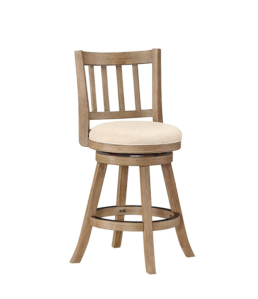 Boraam Sheldon Driftwood Wire-Brush & Ivory Counter Height Swivel Wood Bar Stool