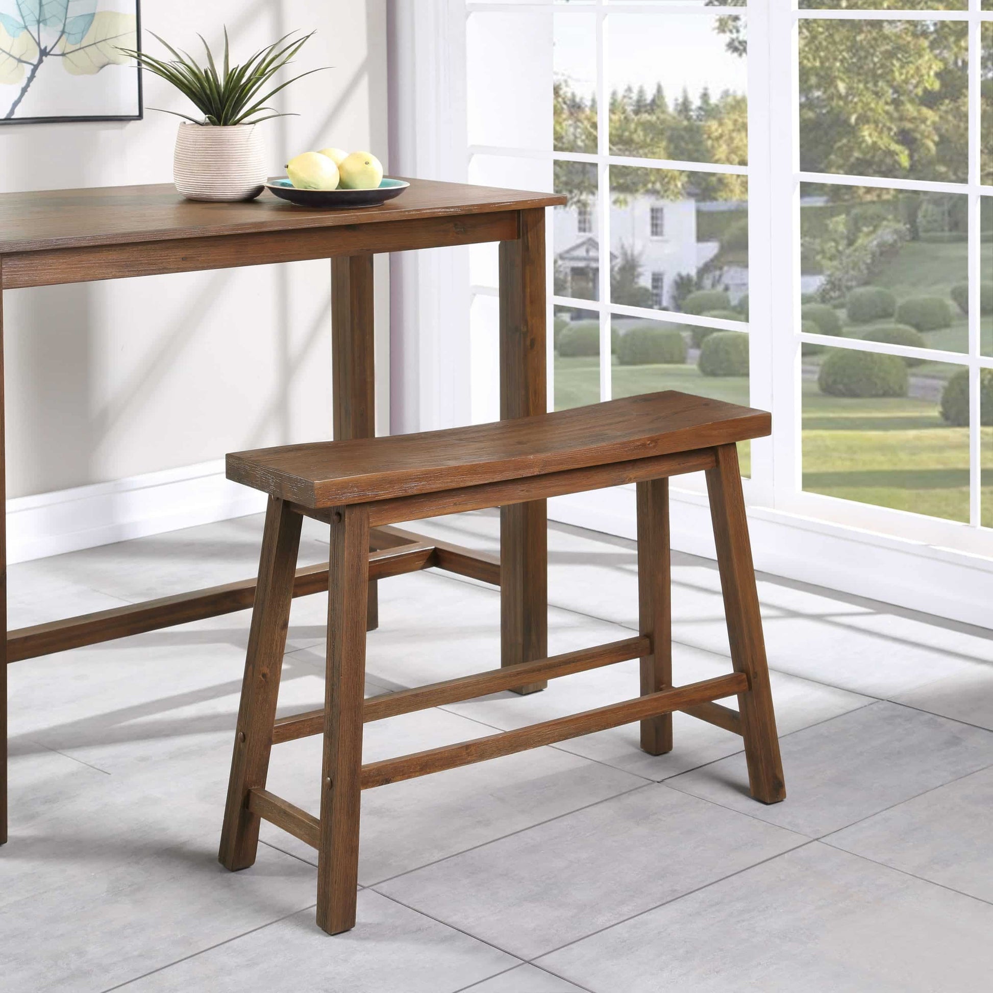 Boraam Sonoma Backless Wood Dining Bench - Chestnut Wire-Brush Finish