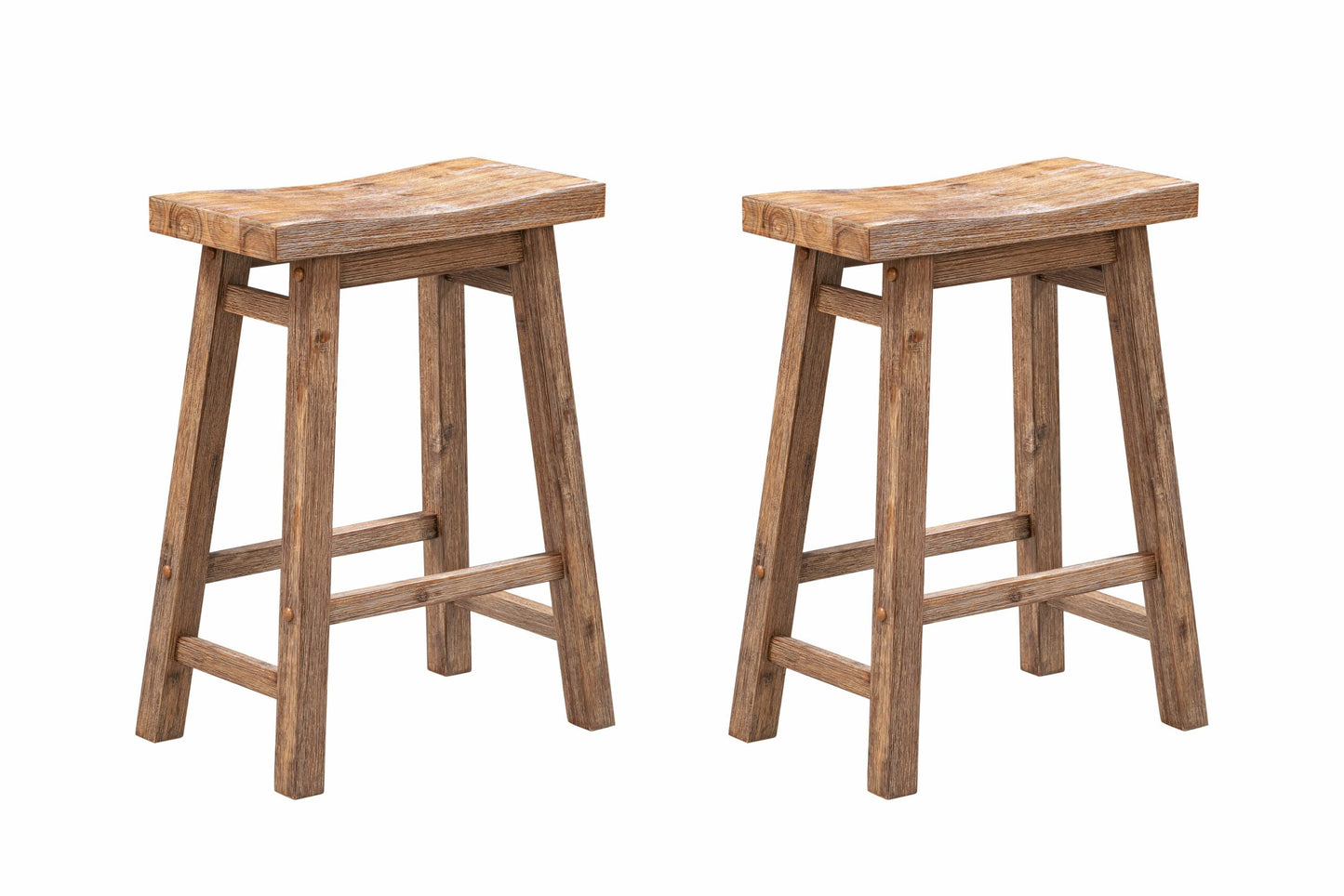 Boraam Sonoma Backless Wood Kitchen Counter Stools - Set of 2 - Barnwood Wire-Brush Finish