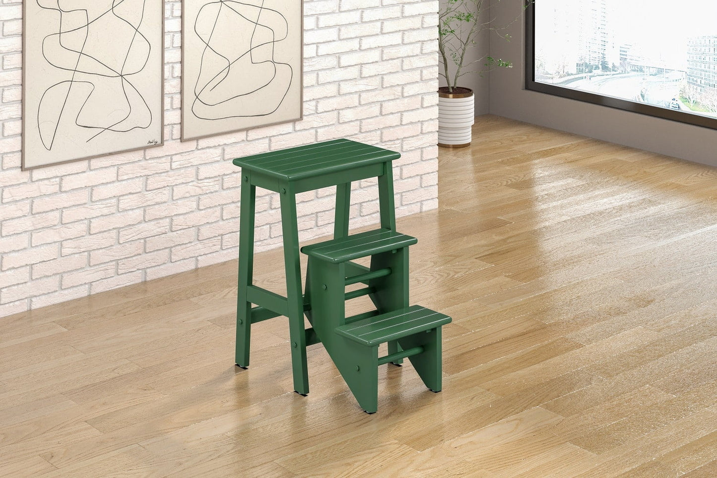 Boraam Niko 3-Step Folding Stool - Wood, Equestrian Green Finish