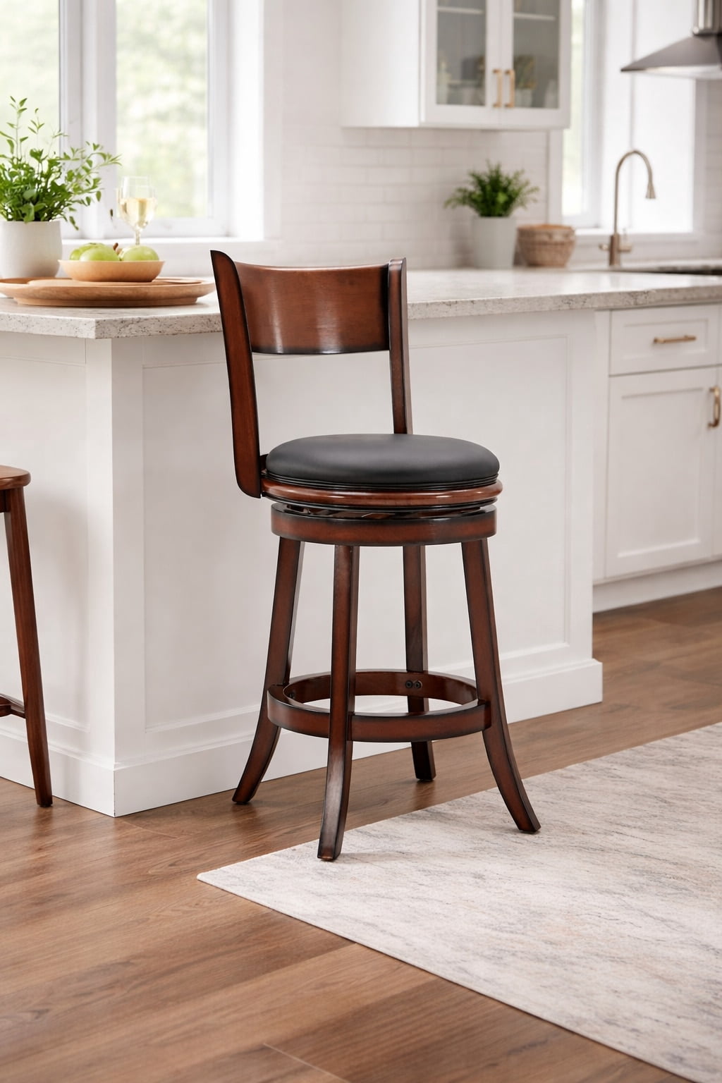 Boraam Wood Palmetto Swivel Counter Stool  - Brandy Brown Finish