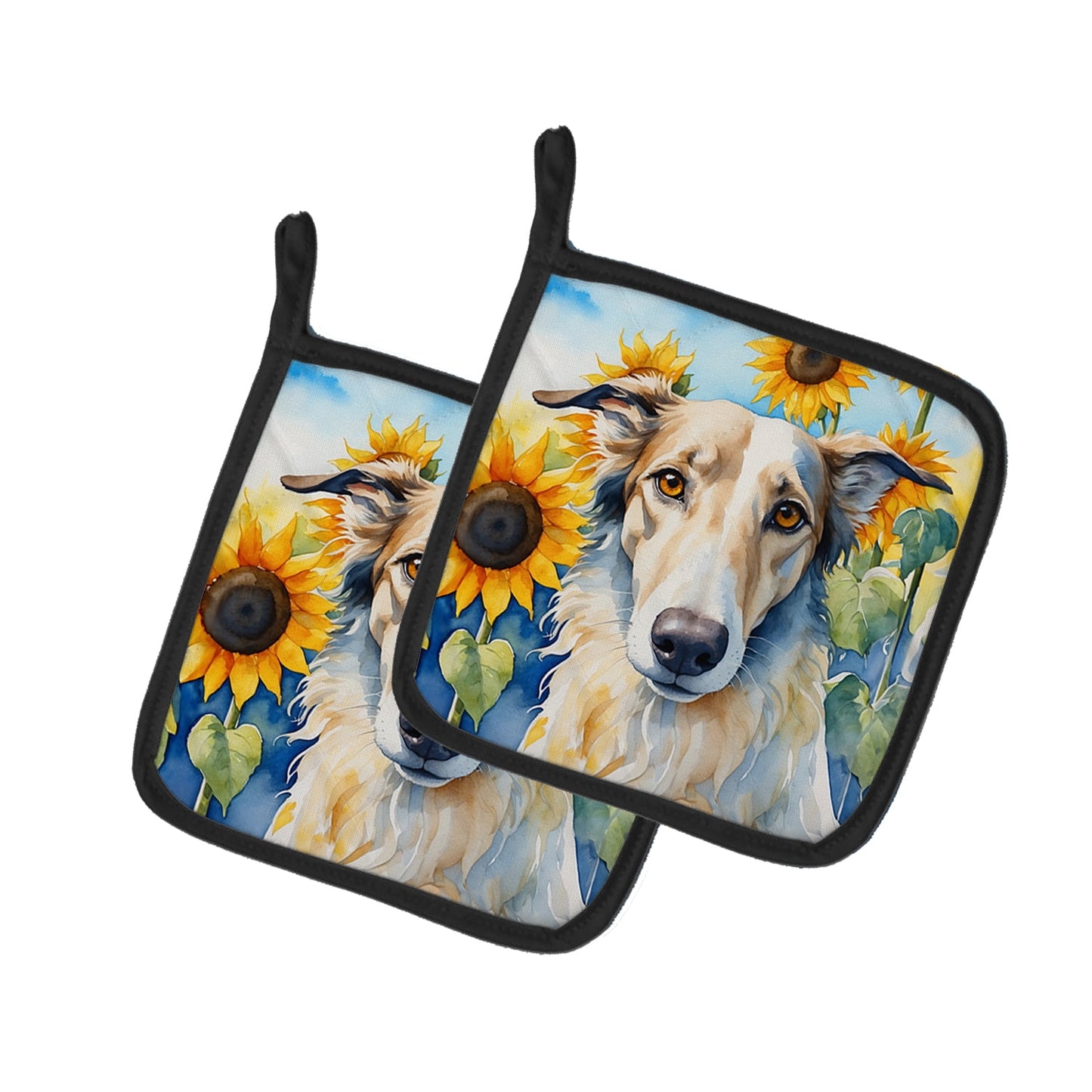 Borzoi in Sunflowers Pair of Pot Holders