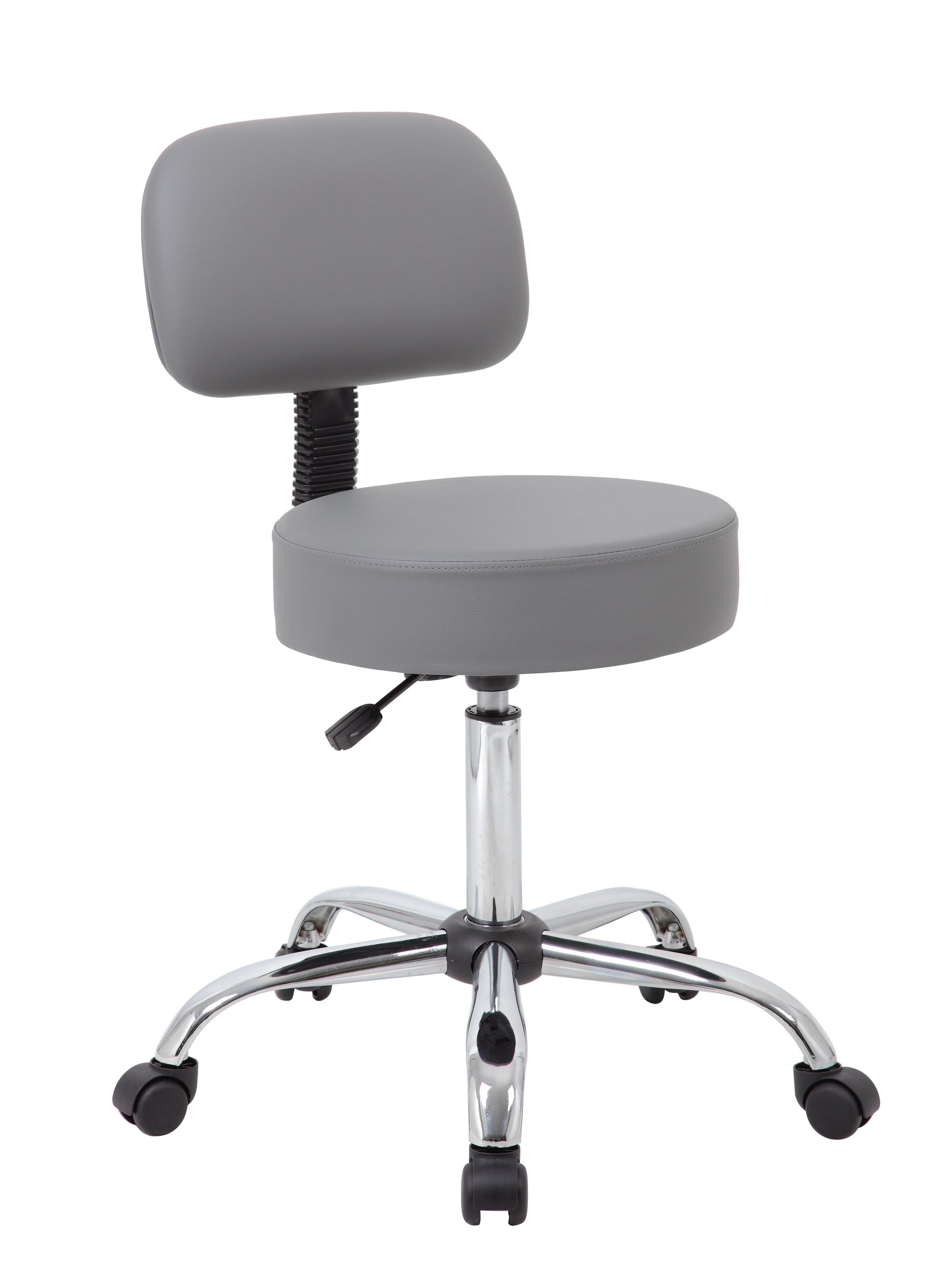 Boss Office Products Antimicrobial Vinyl Midback Medical Rolling Stool, Grey