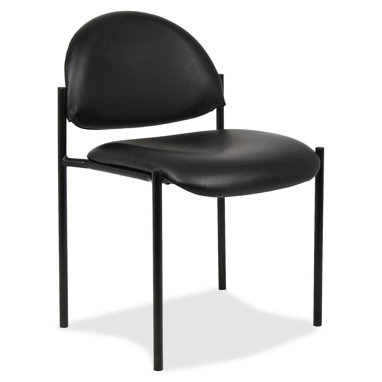 Boss Office Products Diamond Steel Office Caressoft Vinyl Square Back Stacking Chair with Arms, Black