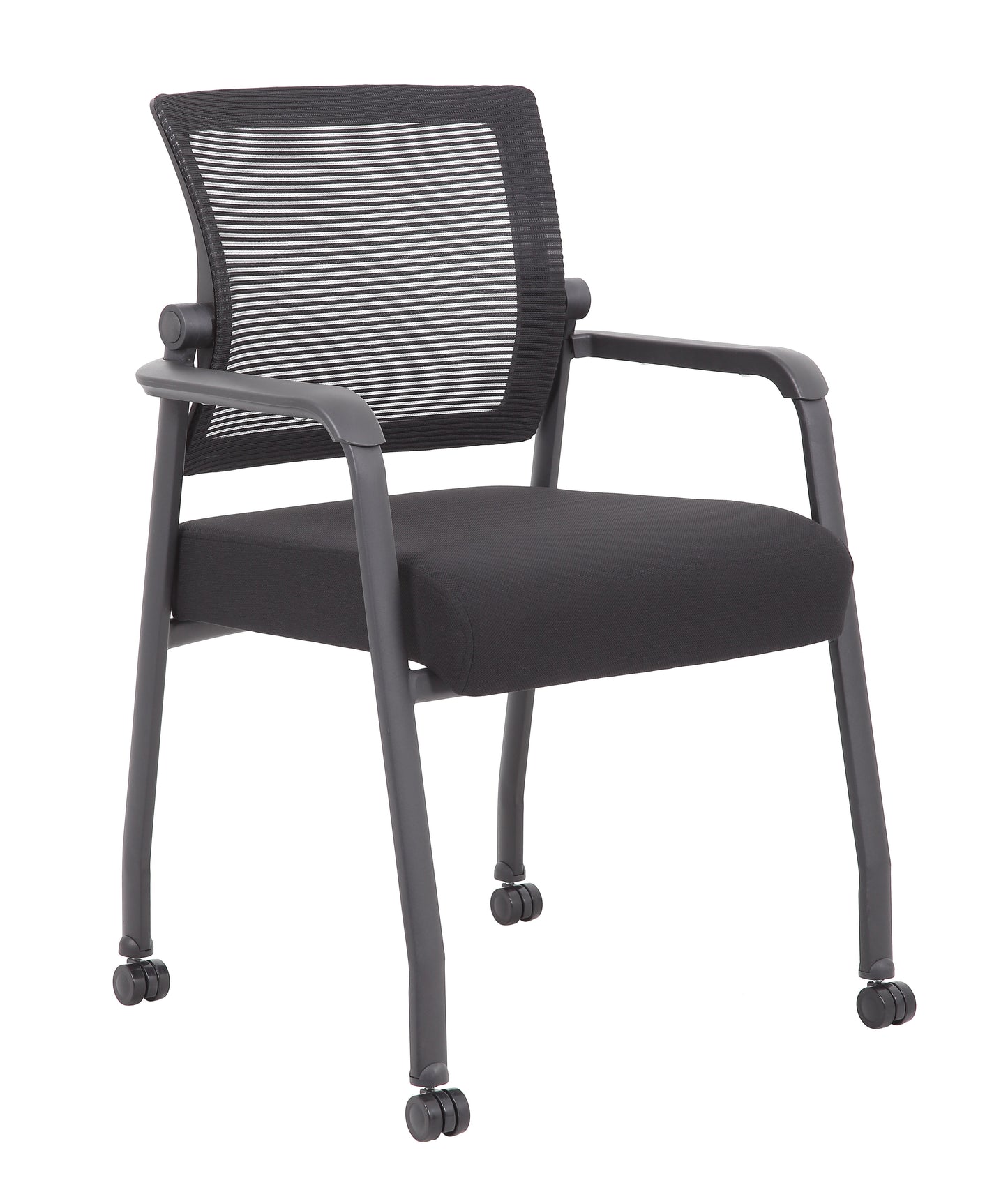Boss Office Products Mesh Guest Chair with Casters, 4-Legged, Black