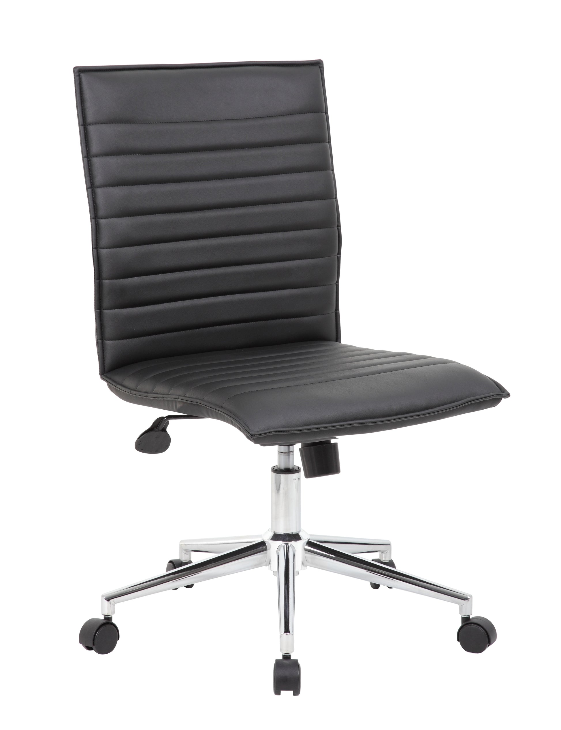 Boss Office Products Vinyl Armless Hospitality Task Chair with Casters, Black