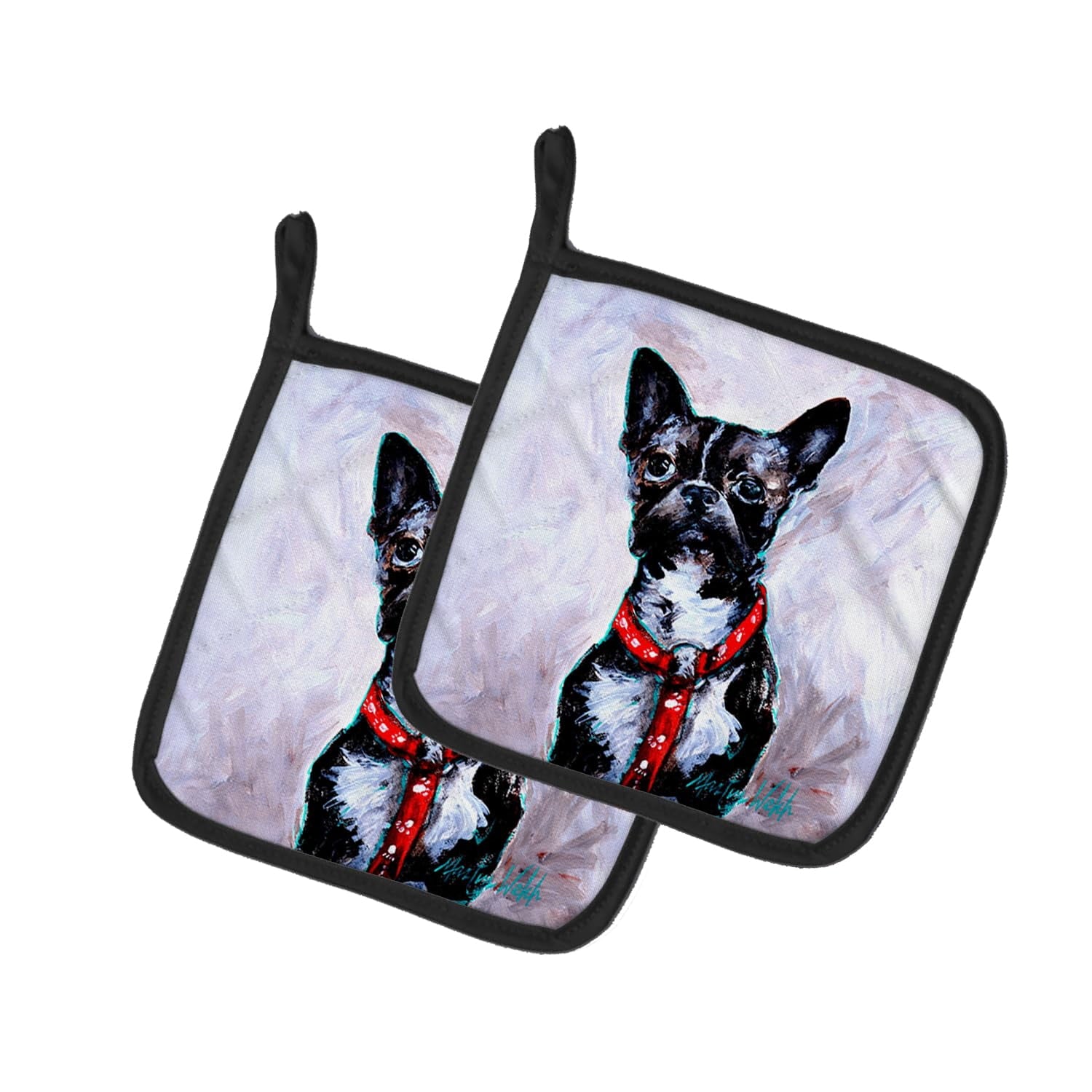 Boston Terrier Ziggy Pair of Pot Holders 7.5 in x 7.5 in