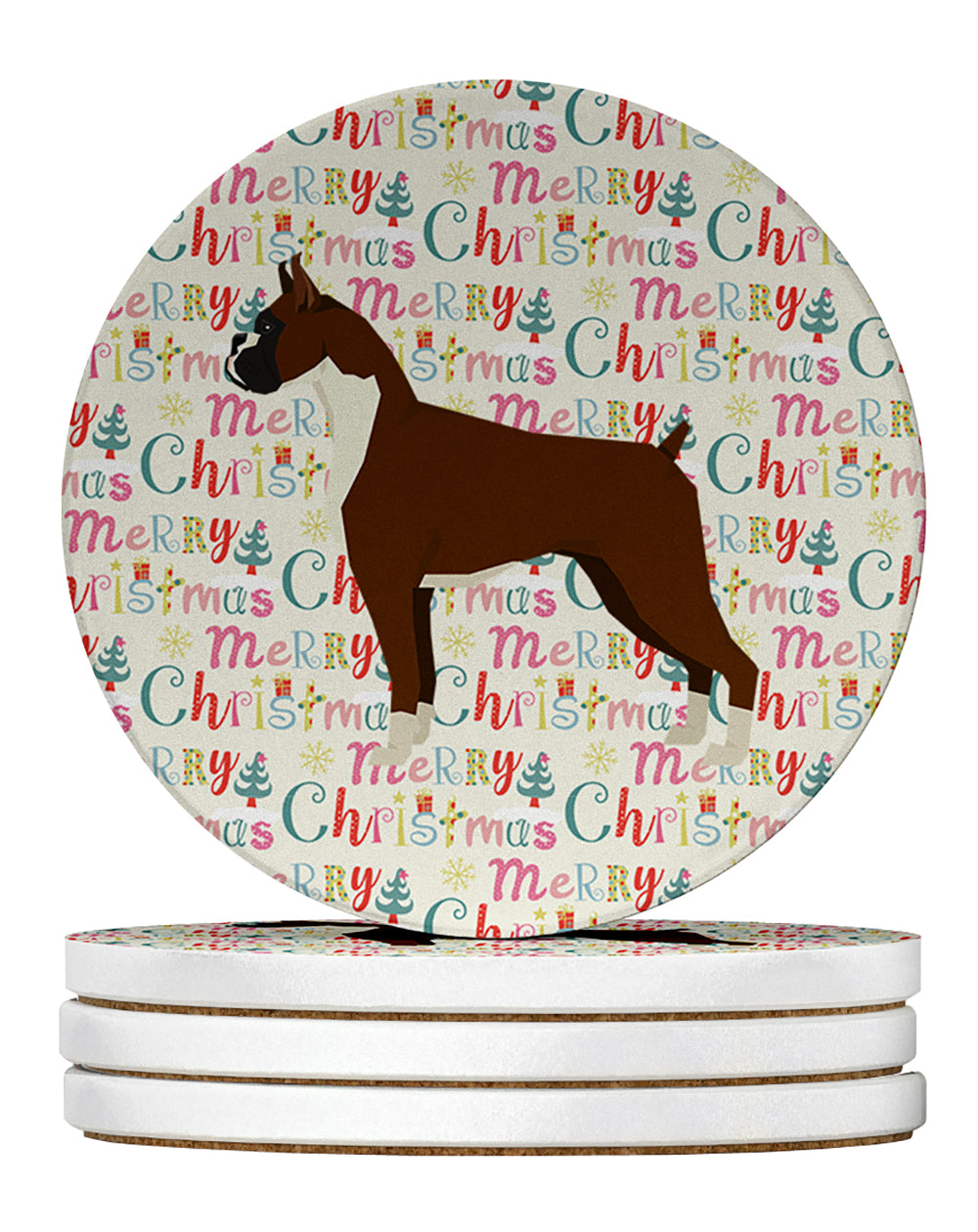 Boxer Merry Christmas Large Sandstone Coasters Pack of 4 4 in x 4 in