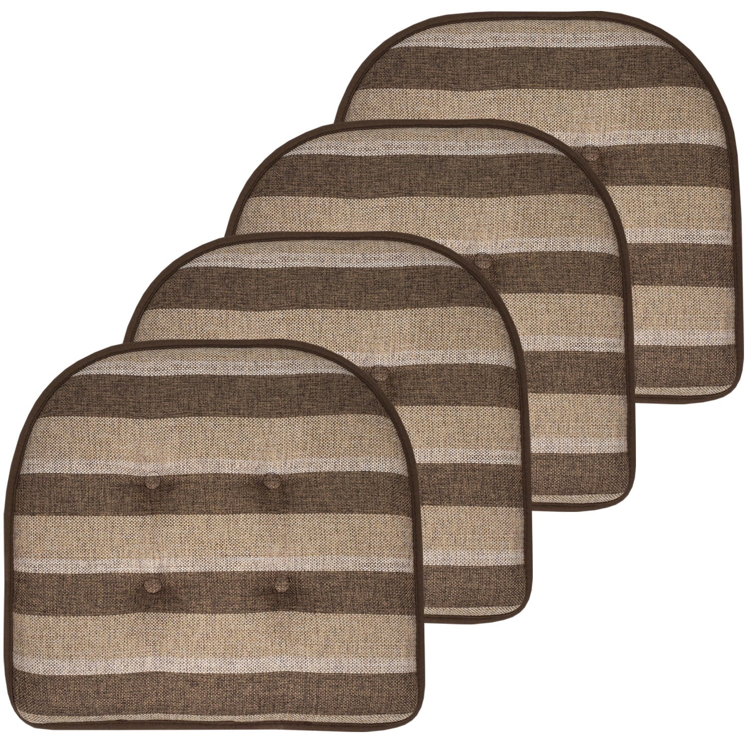 Bradford Striped U-Shaped Memory Foam Chair Pad Chocolate and Beige 4-Pack