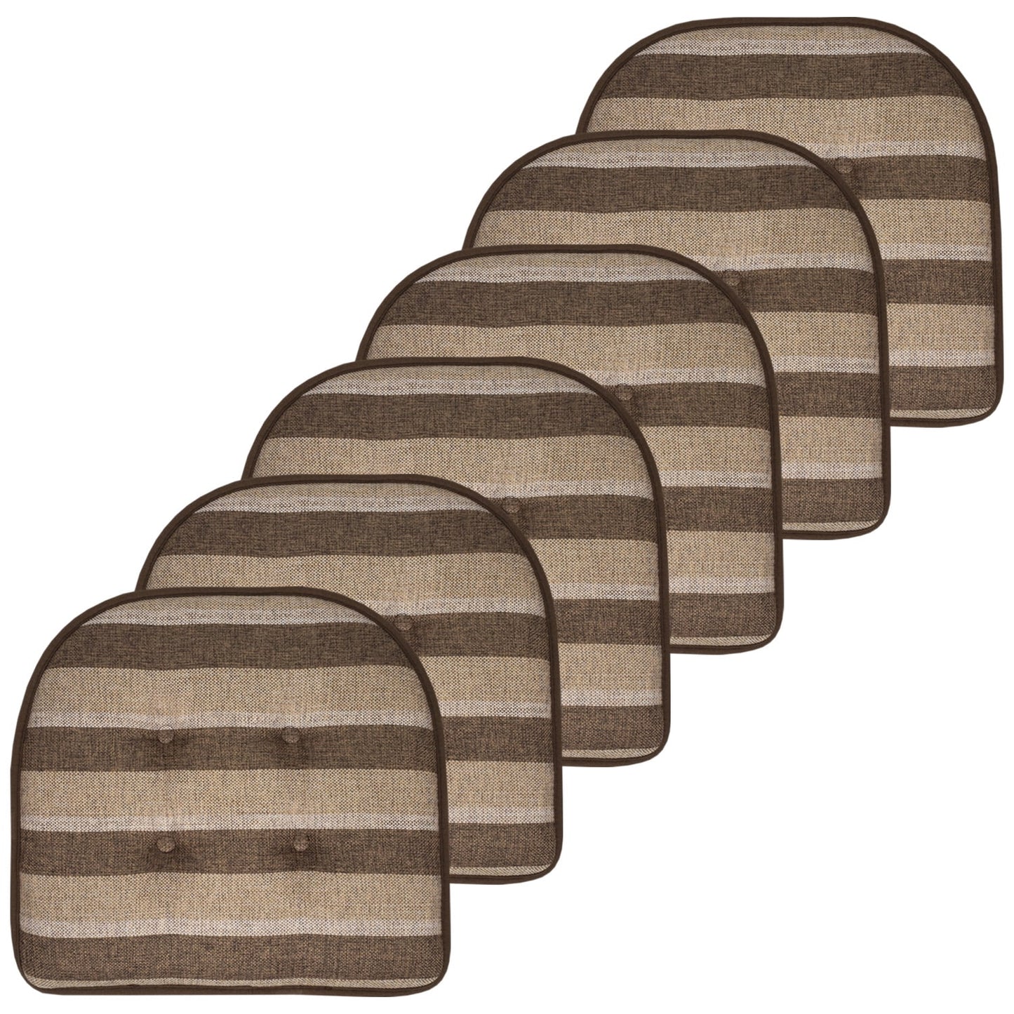 Bradford Striped U-Shaped Memory Foam Chair Pad Chocolate and Beige 6-Pack
