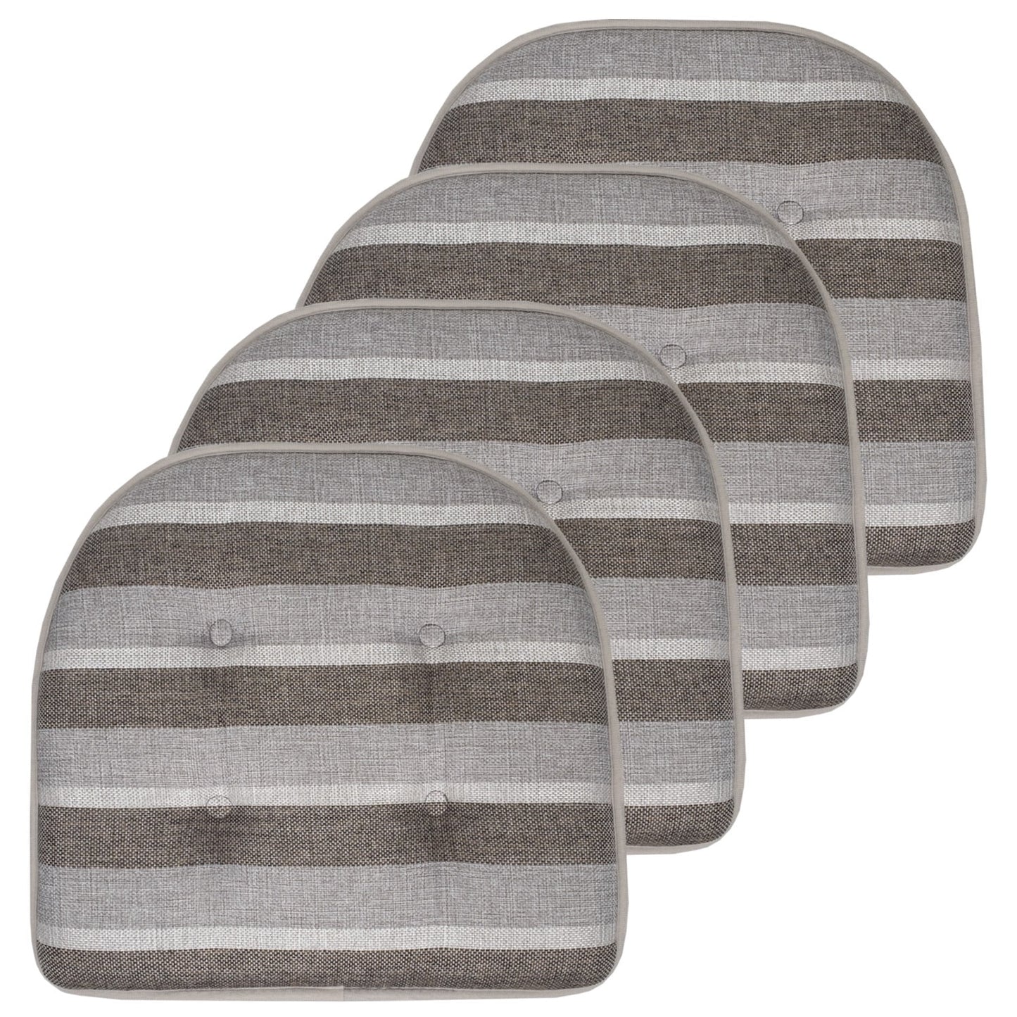 Bradford Striped U-Shaped Memory Foam Chair Pad Silver and Brown 4-Pack