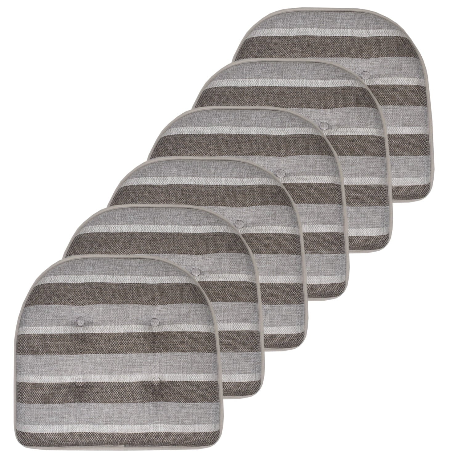 Bradford Striped U-Shaped Memory Foam Chair Pad Silver and Brown 6-Pack