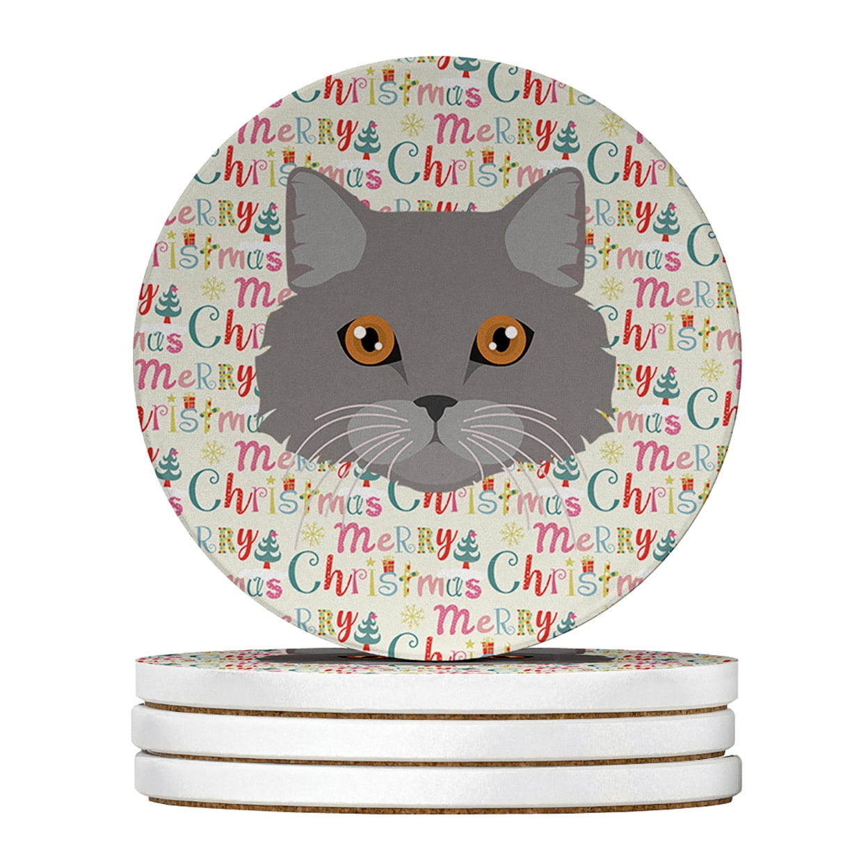 Brazilian Longhair Cat Christmas Large Sandstone Coasters Pack of 4 4 in x 4 in