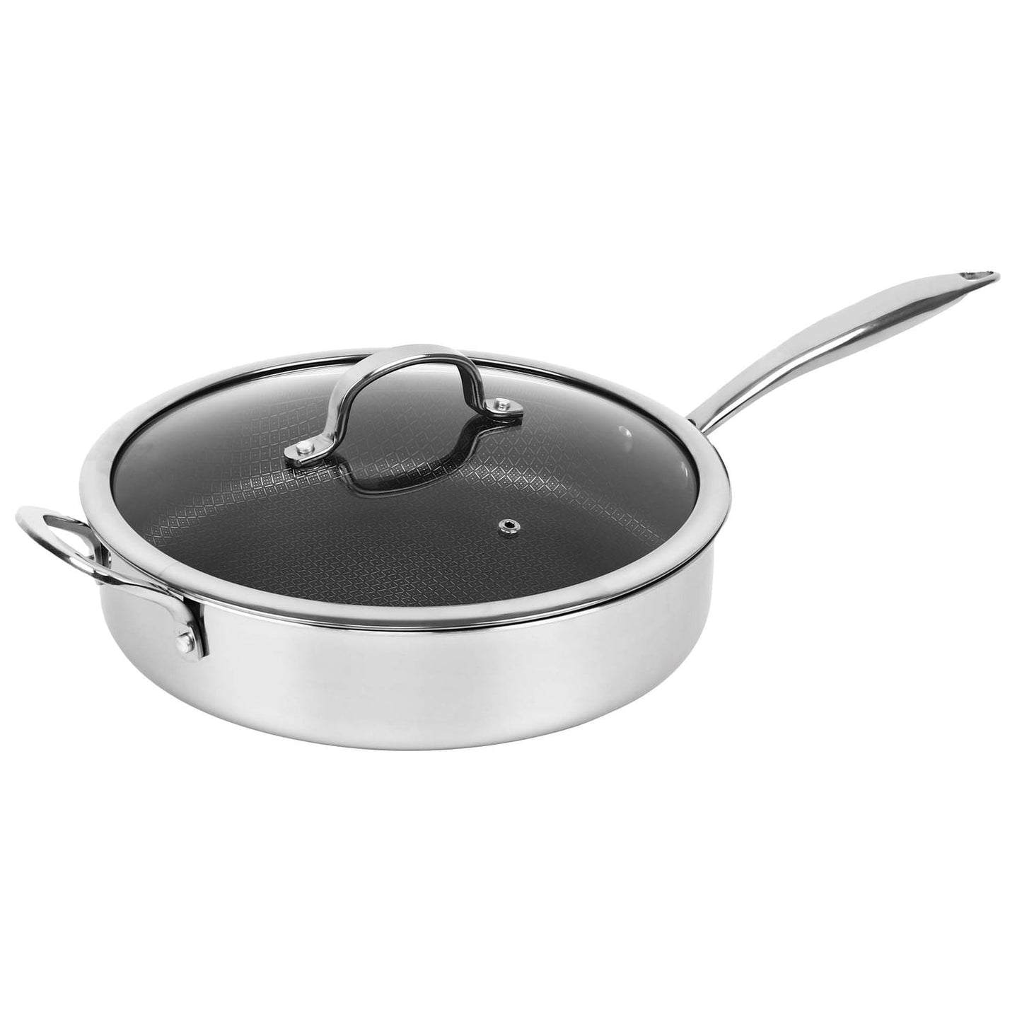 Brentwood 11-In. 3-Ply Hybrid Non-Stick Stainless Steel Induction-Compatible Deep SautÃ© Pan with Glass Lid, B-DSH28L