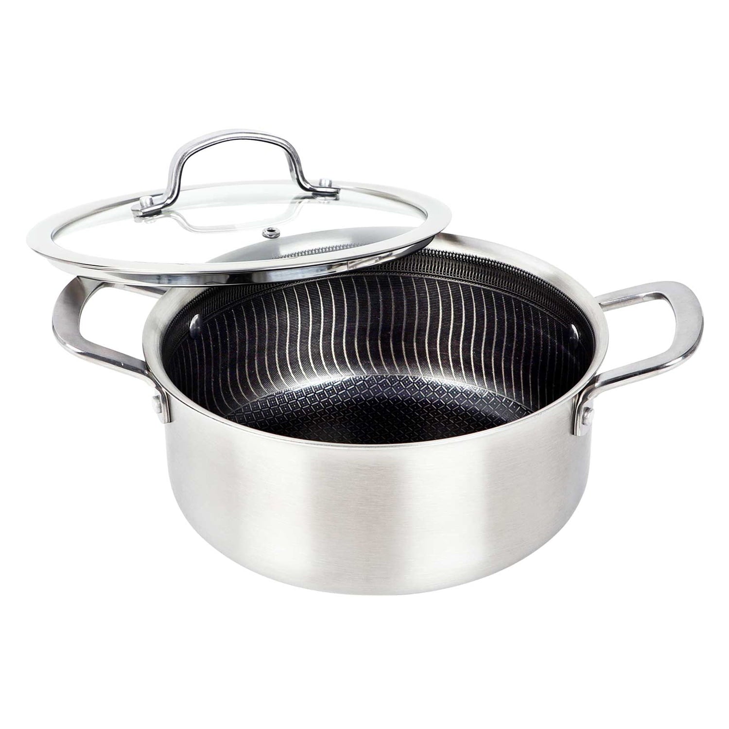 Brentwood 3-Ply Hybrid Non-Stick Stainless Steel Dutch Oven with Tempered Glass Lid (4 Qt.), B-DUH22LPT