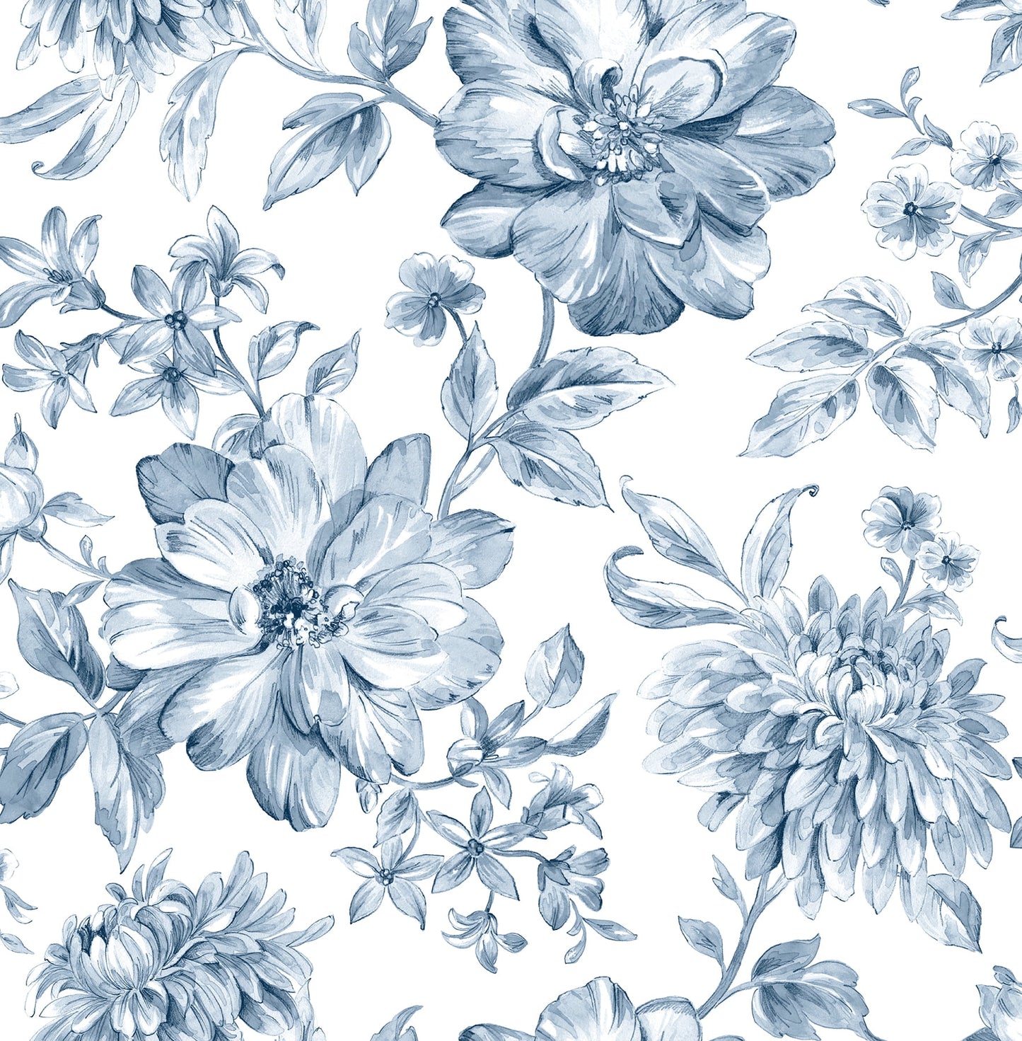 Brewster Gabriela Blue Floral Paste The Wall Non Woven Wallpaper, 20.5-in by 33-ft, 56.4 sq. ft.