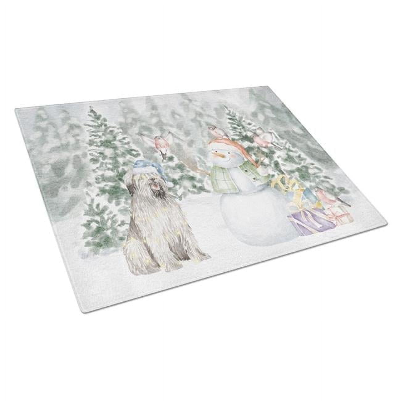 Briard Smiling with Christmas Presents Glass Cutting Board Large 12 in x 15 in