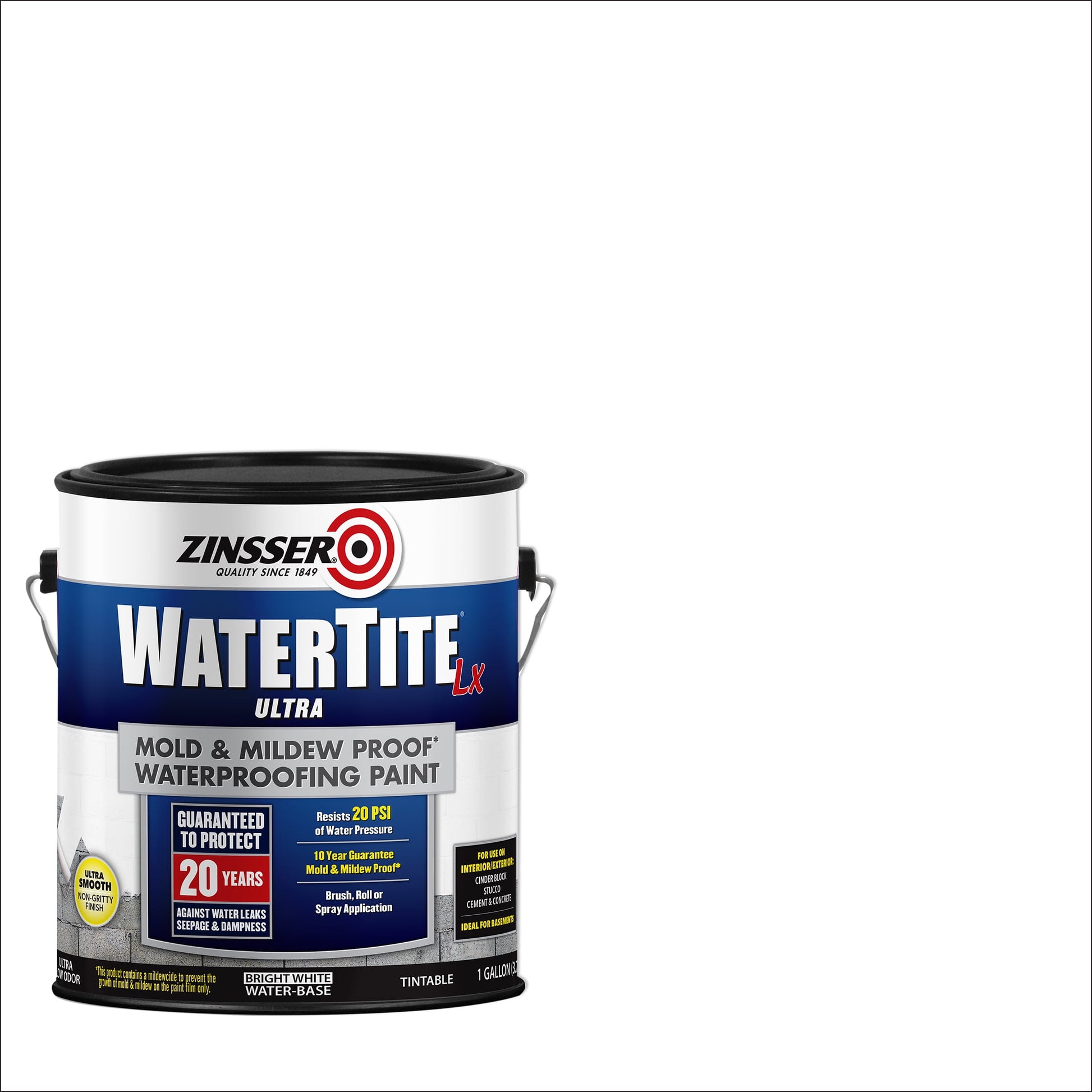 Bright White , Zinsser Matte WaterTite LX Mold & Mildew-Proof Waterproofing Paint- Gallon, 1 Pack